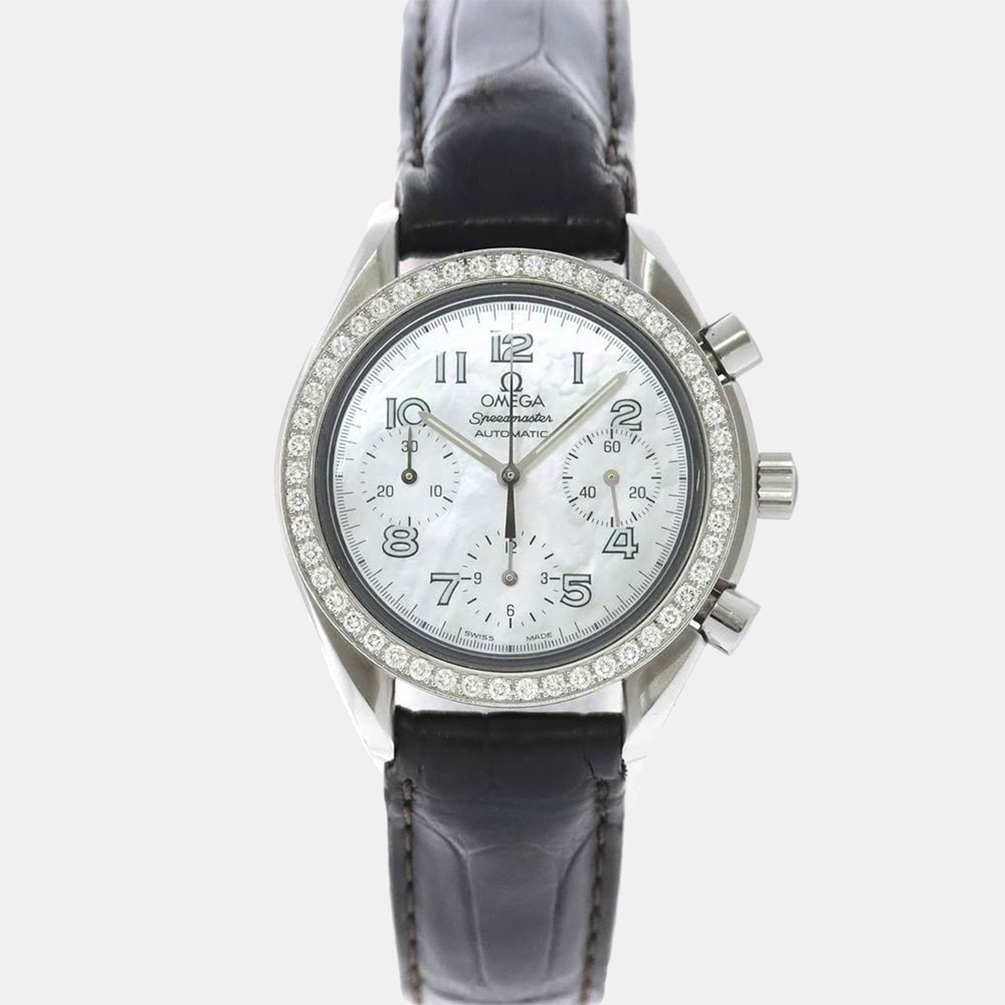 Omega MOP Diamonds Stainless Steel Speedmaster 3815.70.56 Women's Wristwatch 45 Mm