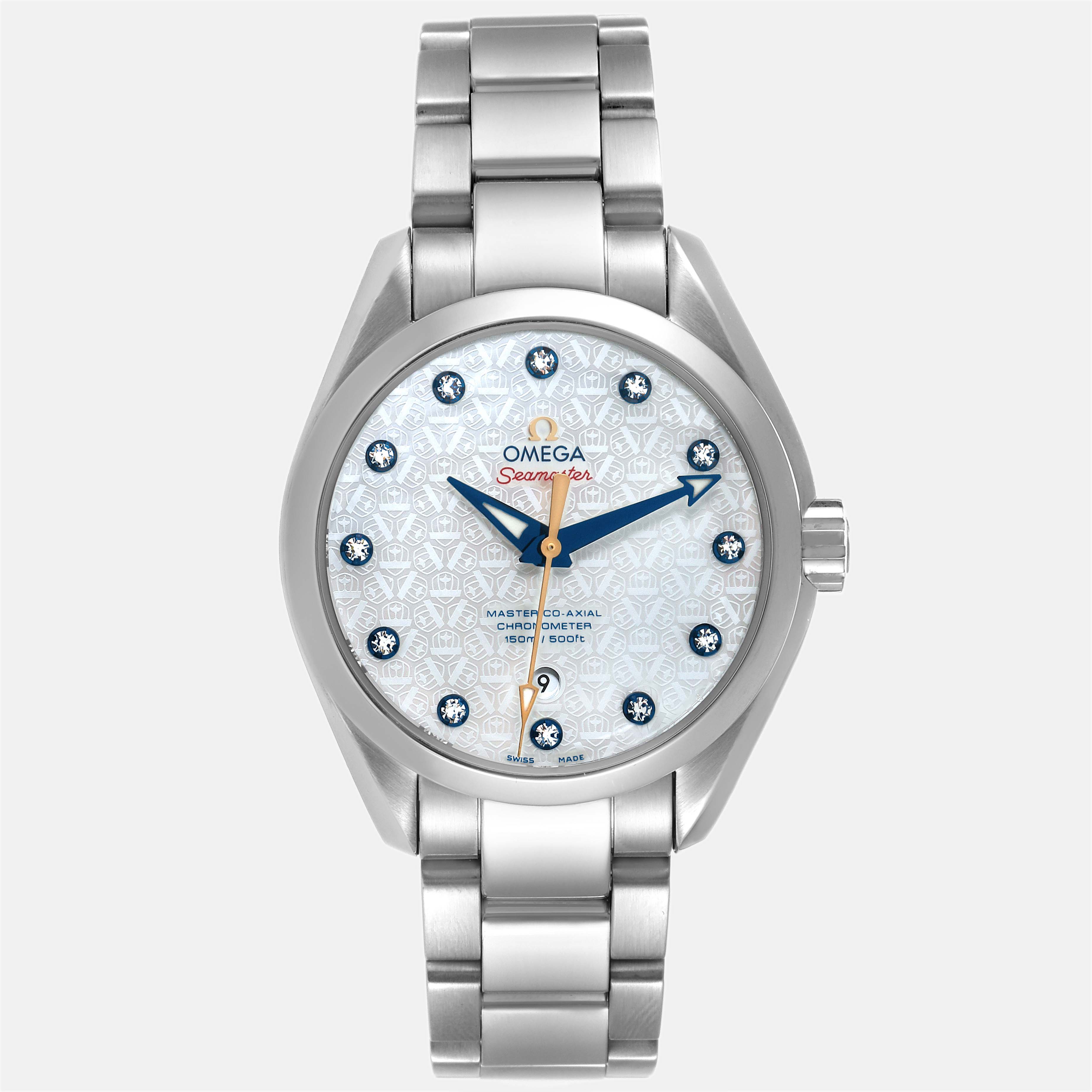 Omega Silver MOP Diamond Stainless Steel Aqua Terra 231.10.34.20.55.003 Automatic Women's Wristwatch 34 Mm