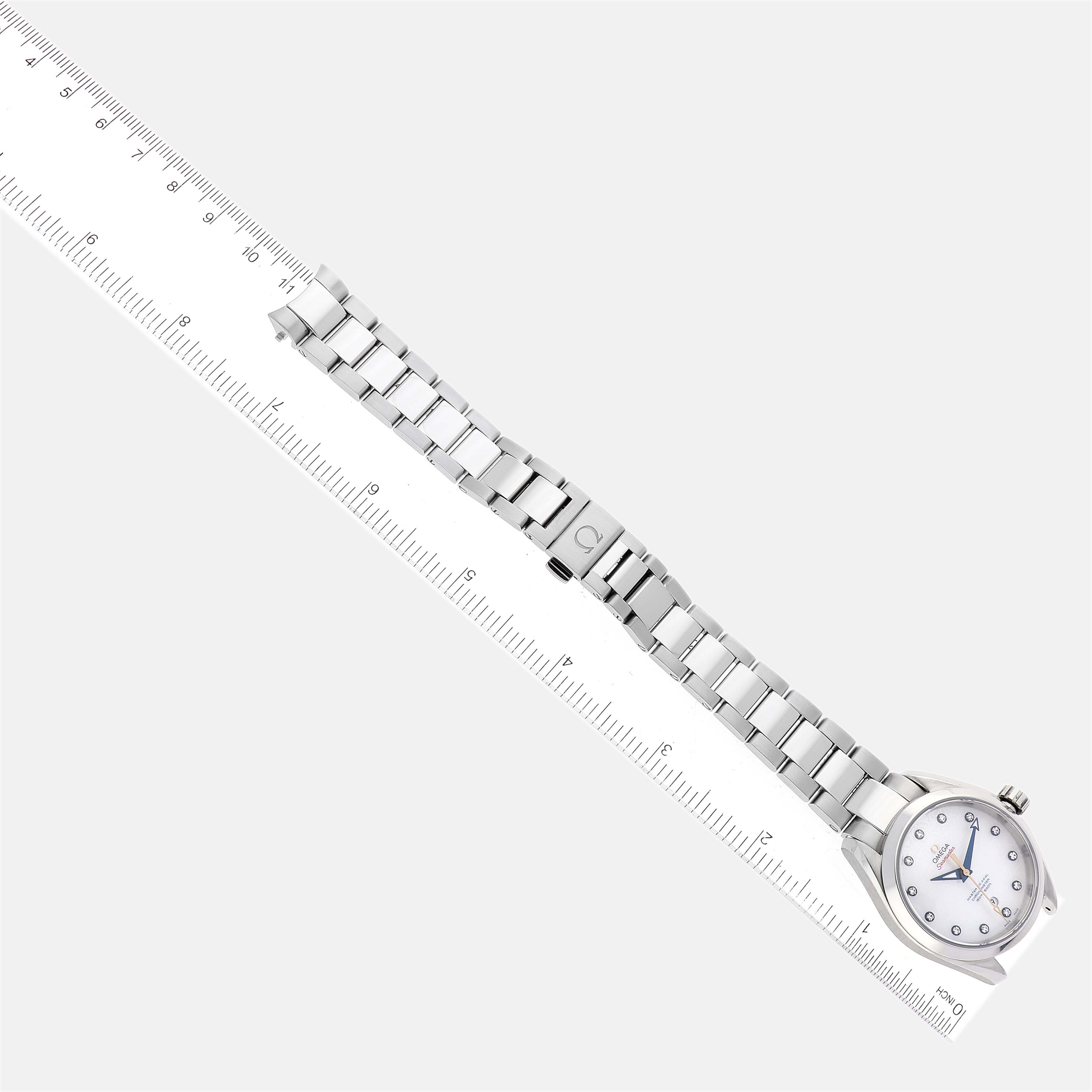 Omega Silver MOP Diamond Stainless Steel Aqua Terra 231.10.34.20.55.003 Automatic Women's Wristwatch 34 Mm