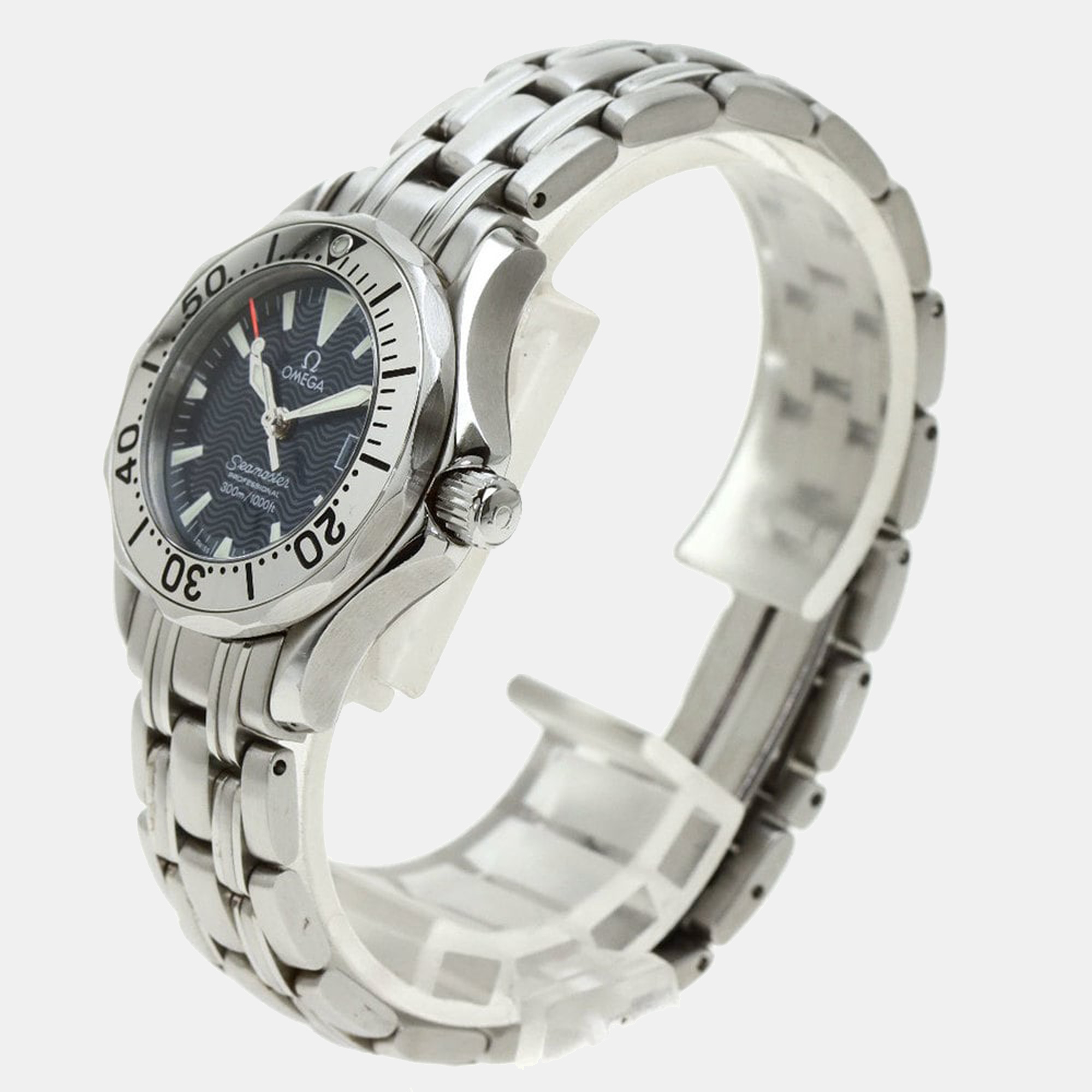 Omega Blue Stainless Steel Seamaster 1500 2584.80 Quartz Women's Wristwatch 28.5 Mm