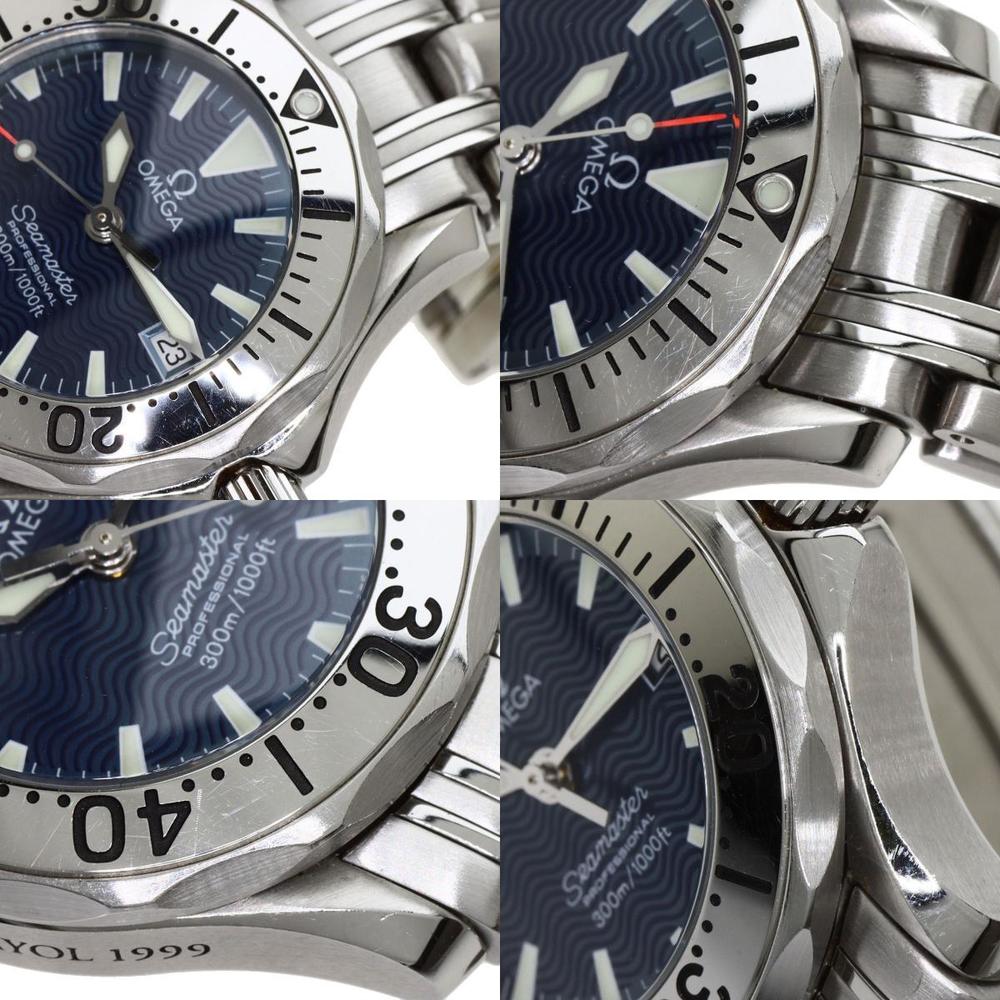 Omega Blue Stainless Steel Seamaster 1500 2584.80 Quartz Women's Wristwatch 28.5 Mm