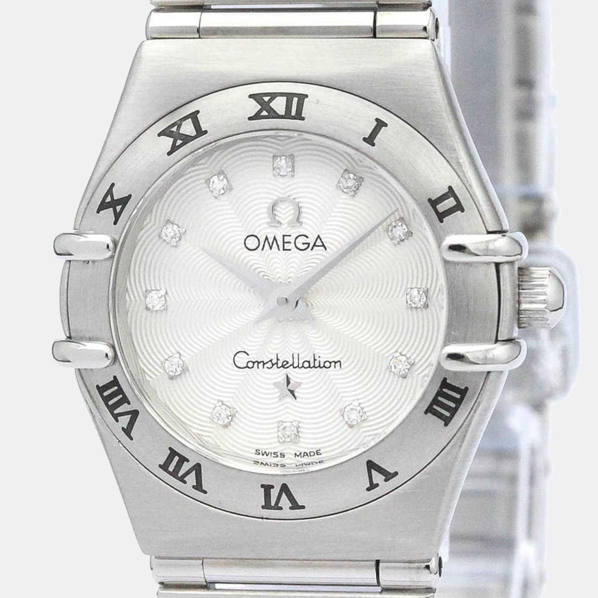 Omega Silver Diamonds Stainless Steel Constellation 1562.36 Women's Wristwatch 22 Mm