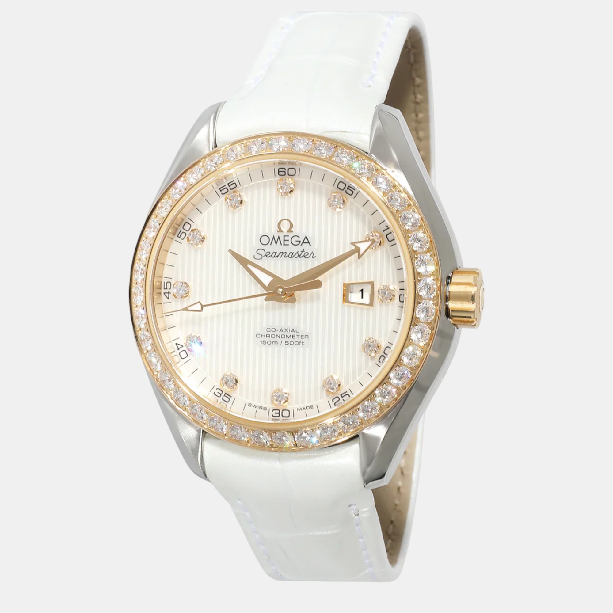 Omega Silver Diamonds 18K Rose Gold And Stainless Steel Seamaster Aqua Terra 231.28.34.20.55.001 Women's Wristwatch 34 Mm