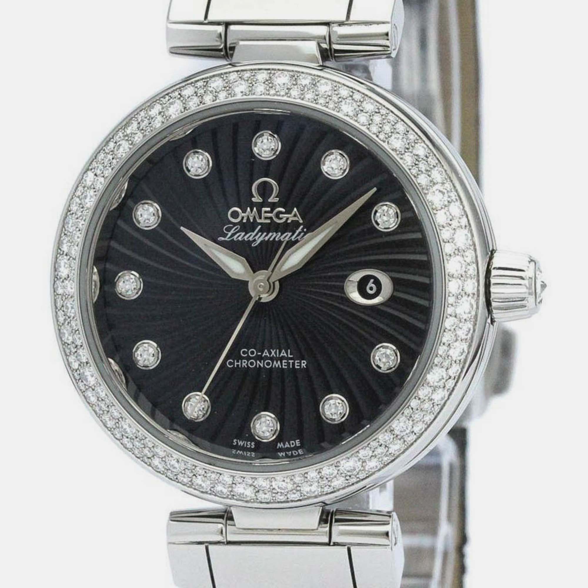 Omega black diamond stainless steel de ville ladymatic  425.38.34.20.51.001 automatic women's wristwatch 34 mm