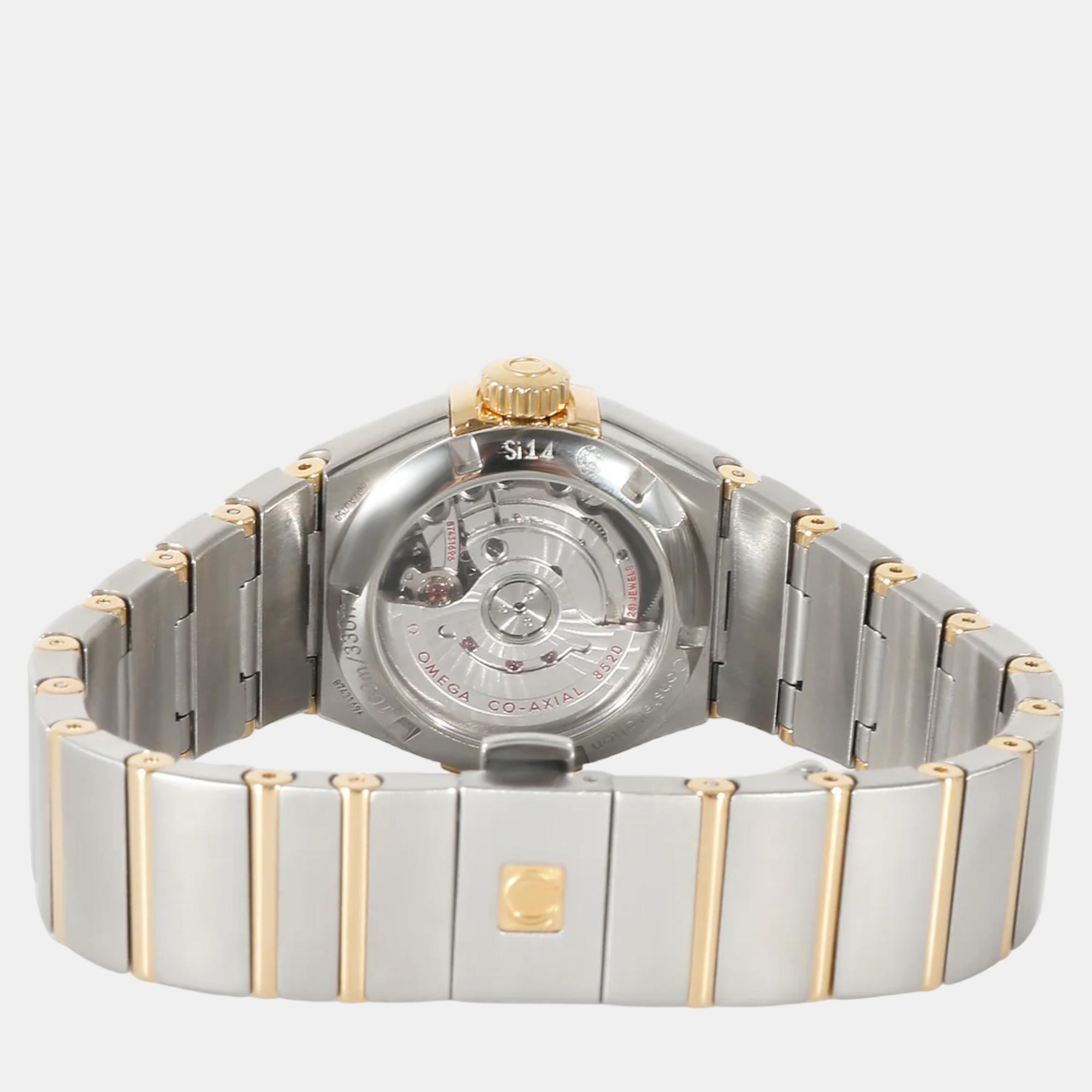 Omega Champagne Diamonds 18K Yellow Gold And Stainless Steel Constellation 123.20.27.20.58.001 Women's Wristwatch 27 Mm