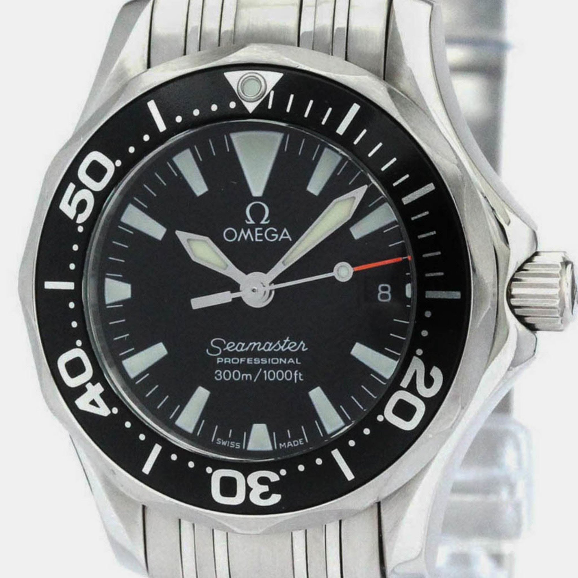 Omega Black Stainless Steel Seamaster Professional 2282.50 Quartz Women's Wristwatch 29 Mm