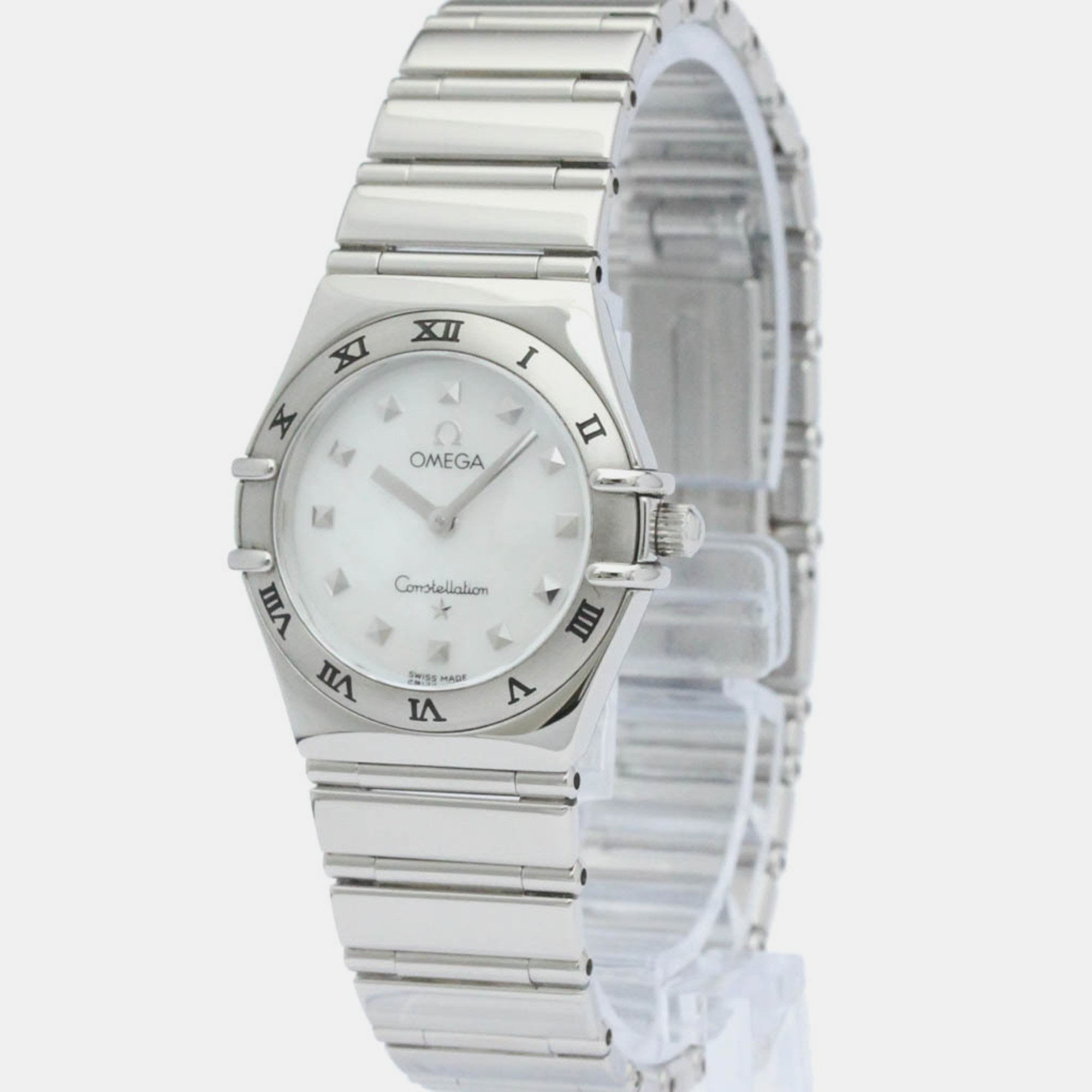 Omega White Shell Diamond Stainless Steel Constellation 1561.71 Quartz Women's Wristwatch 22 Mm