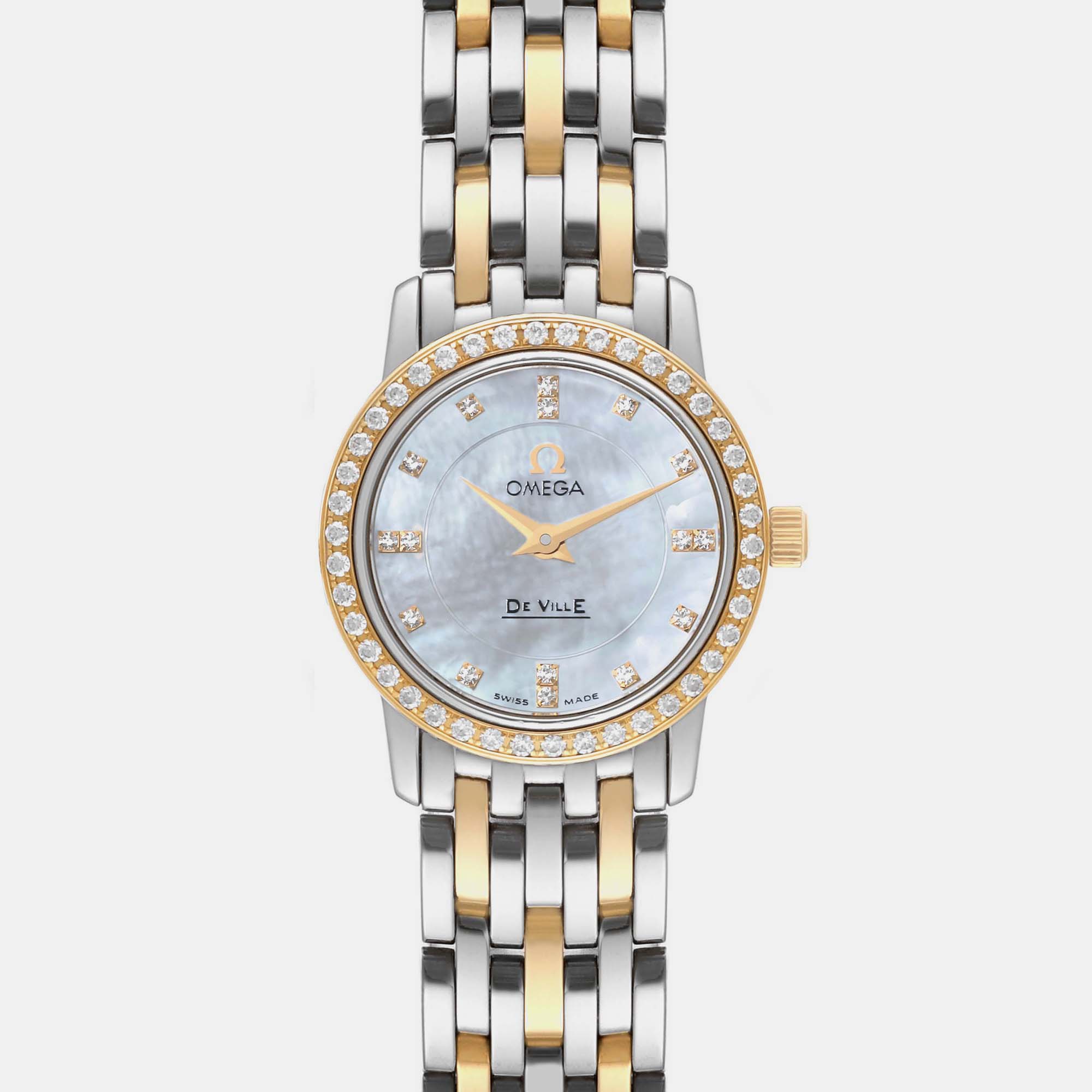 Omega Mother Of Pearl 18k Yellow Gold And Stainless Steel De Ville Prestige 4375.75 Quartz Women's Wristwatch 22 Mm