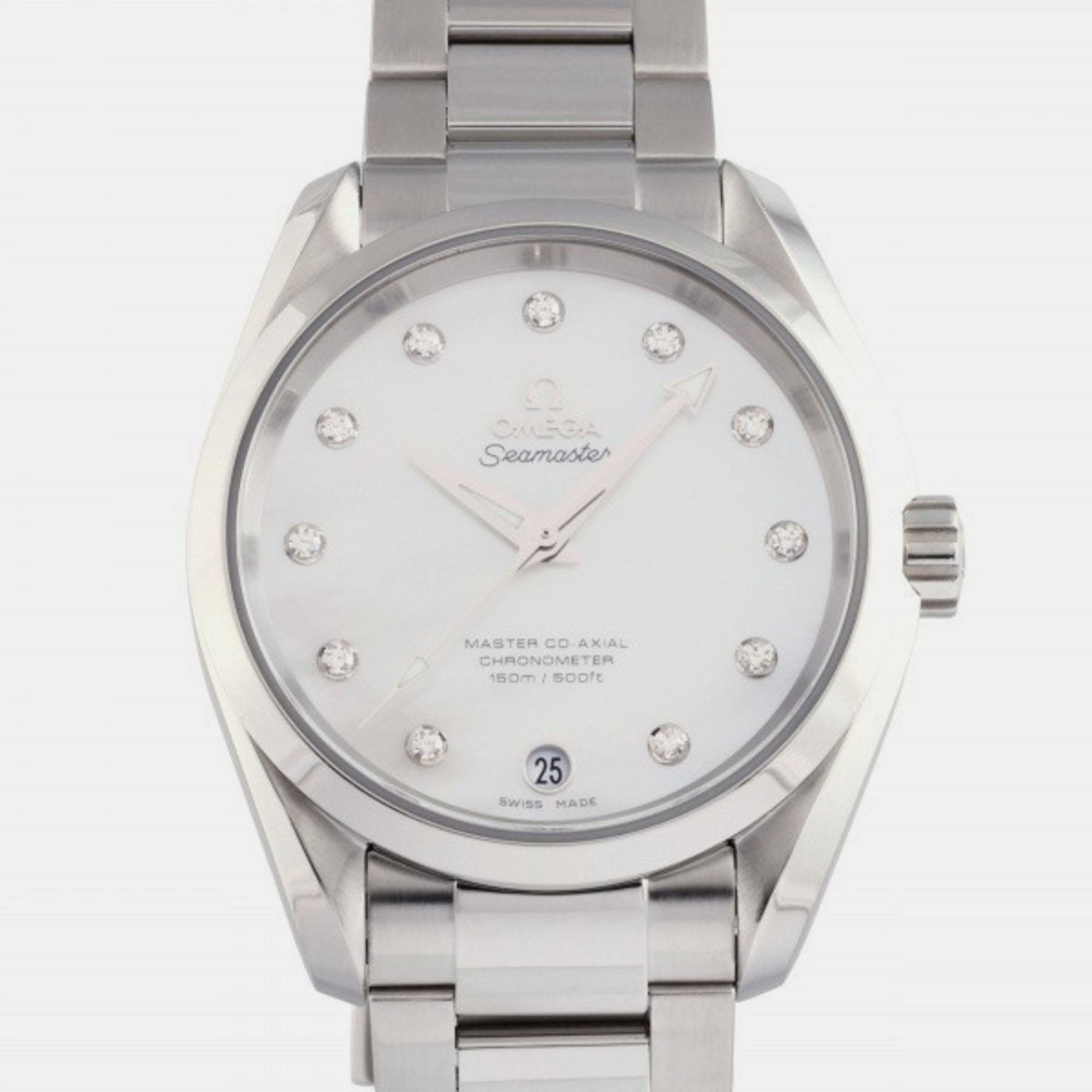 Omega White Stainless Steel Seamaster 231.10.39.21.55.002 Automatic Women's Wristwatch 38.5 Mm