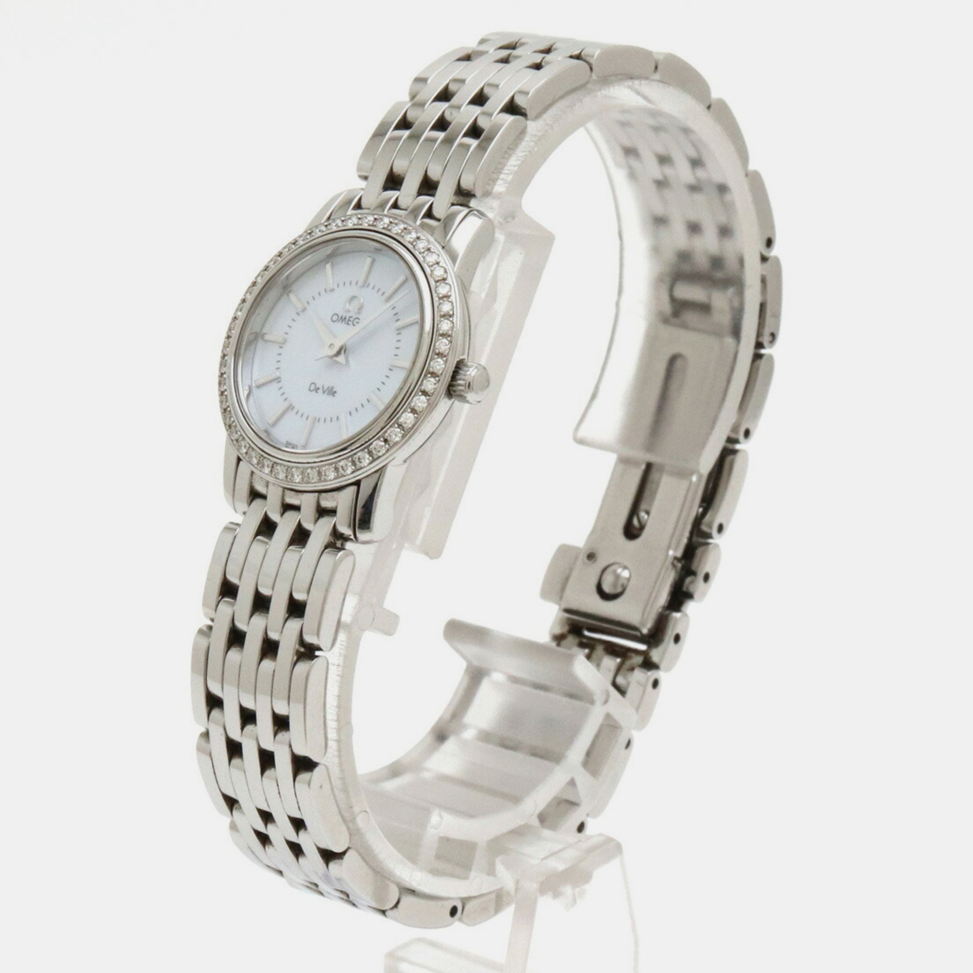 Omega Blue Shell 18k White Gold And Stainless Steel De Ville Prestige 4575.74 Quartz Women's Wristwatch 20 Mm