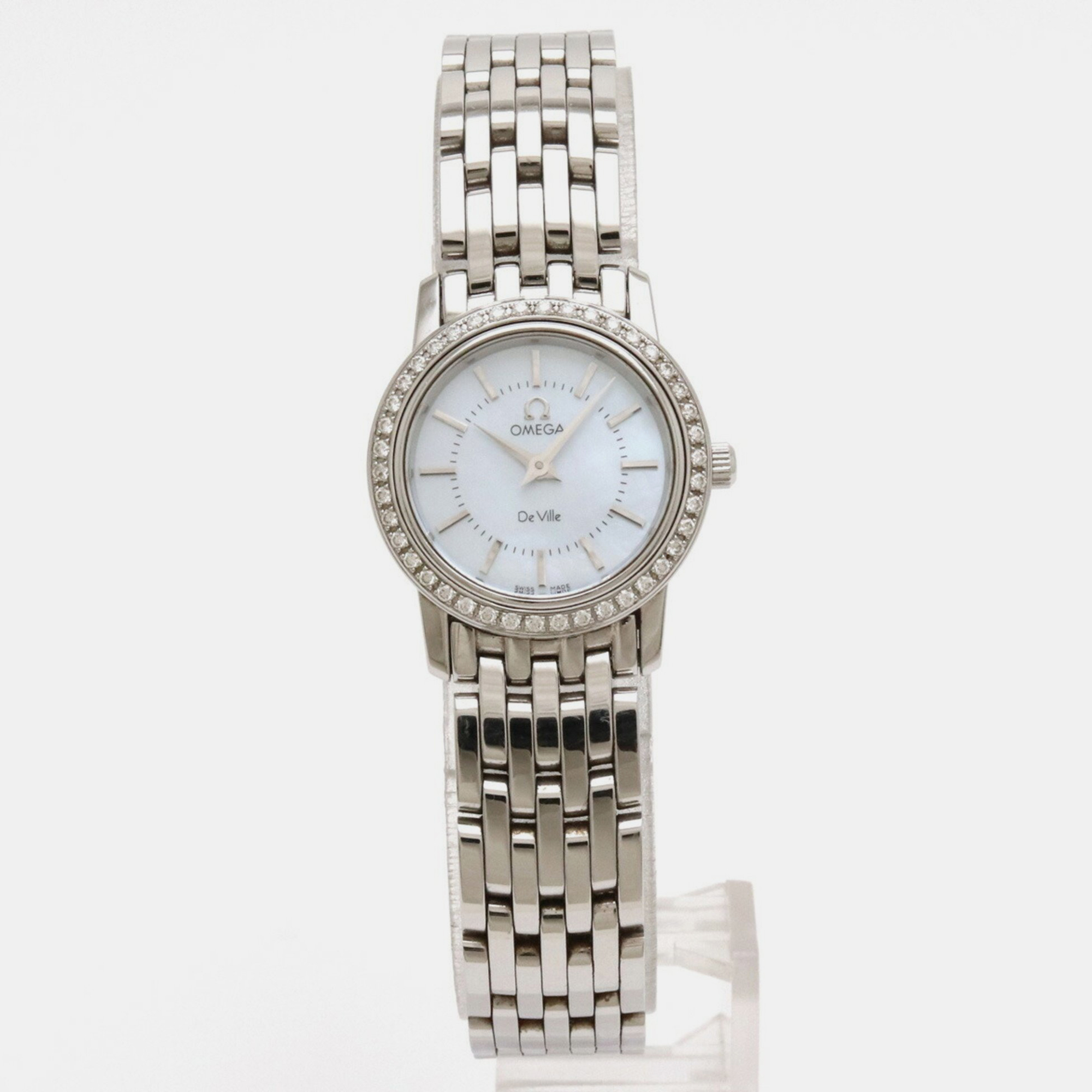 Omega Blue Shell 18k White Gold And Stainless Steel De Ville Prestige 4575.74 Quartz Women's Wristwatch 20 Mm