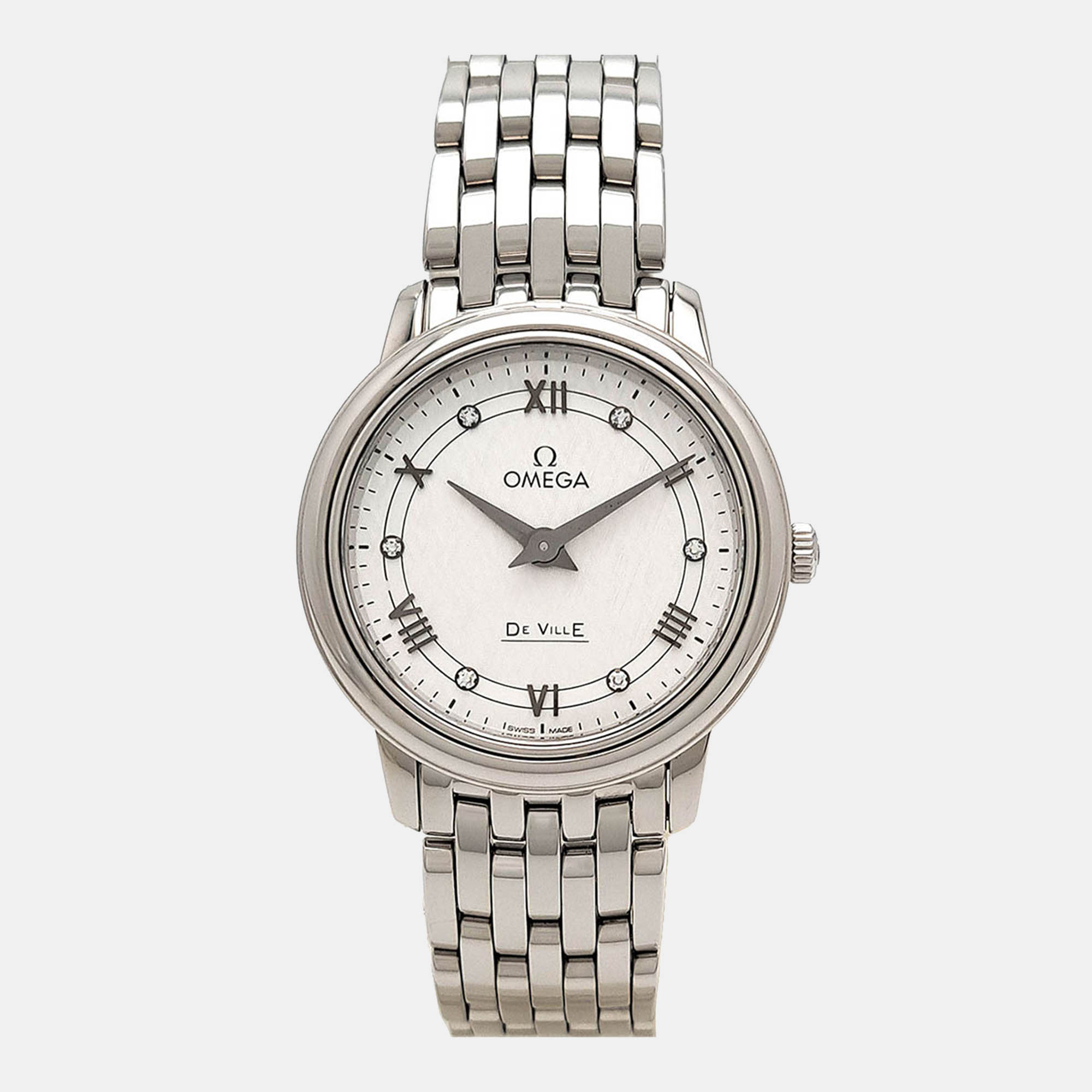 Omega White Stainless Steel De Ville Prestige 424.10.27.60.52.002 Quartz Women's Wristwatch 27 Mm
