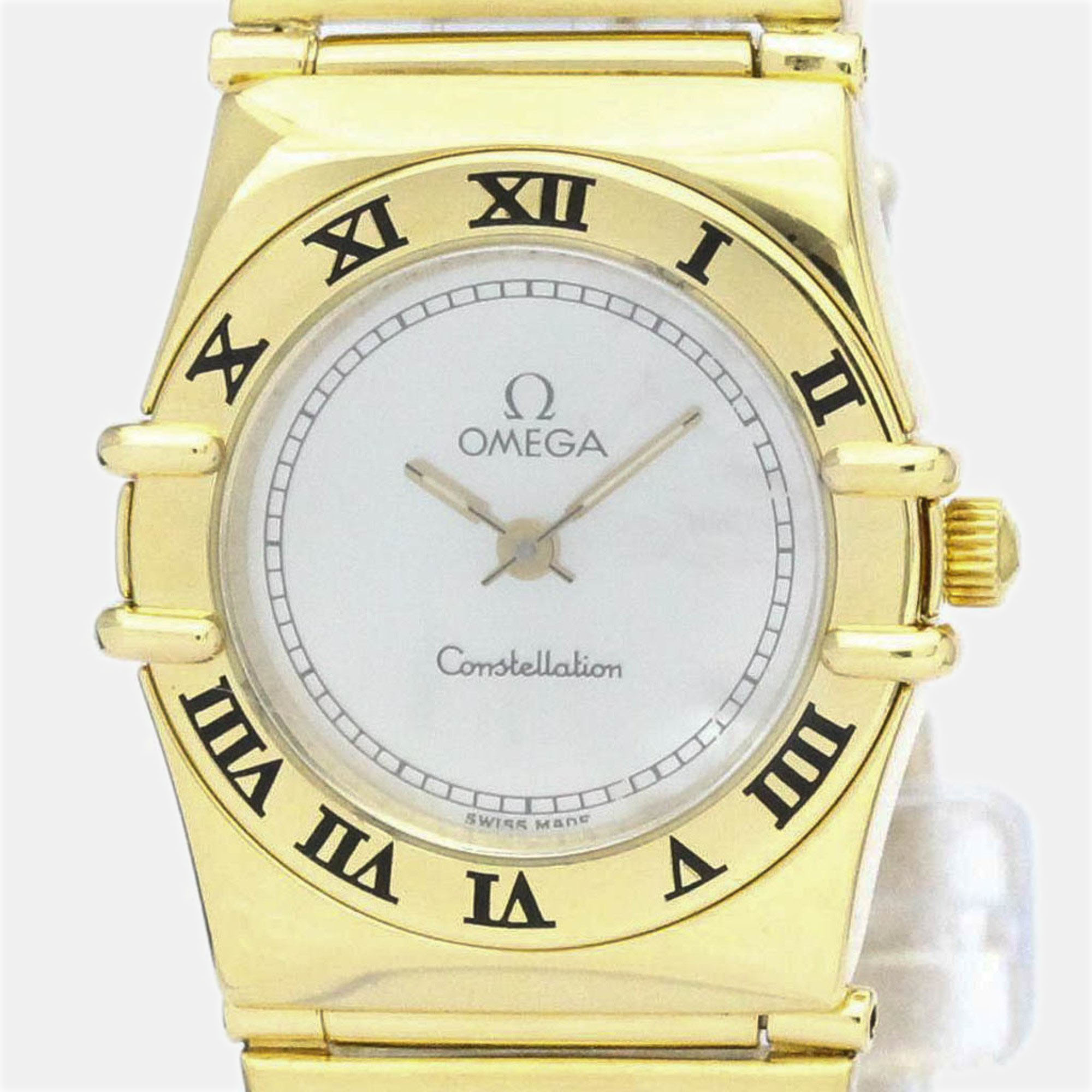 Omega White Shell 18k Yellow Gold Constellation Quartz Women's Wristwatch 23 Mm