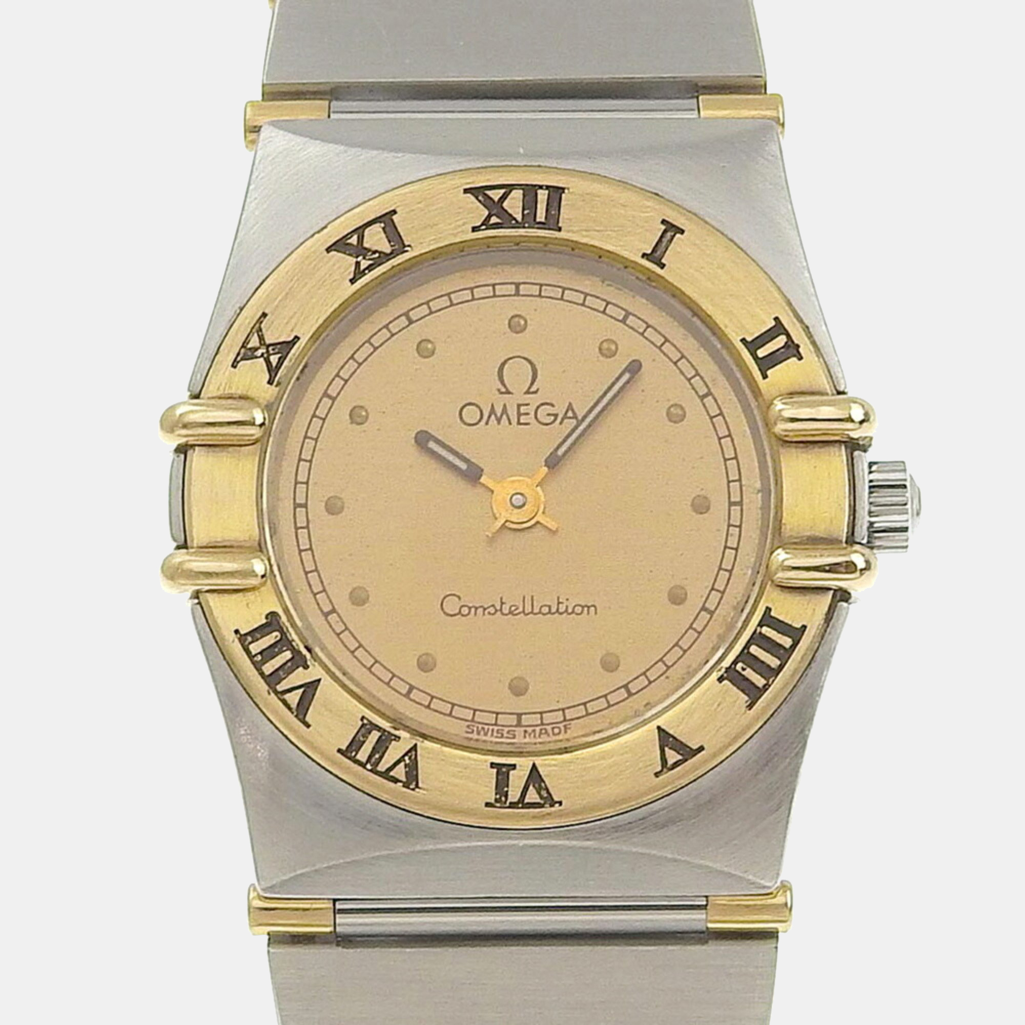 Omega Champagne Stainless Steel Constellation Quartz Women's Wristwatch 23 Mm