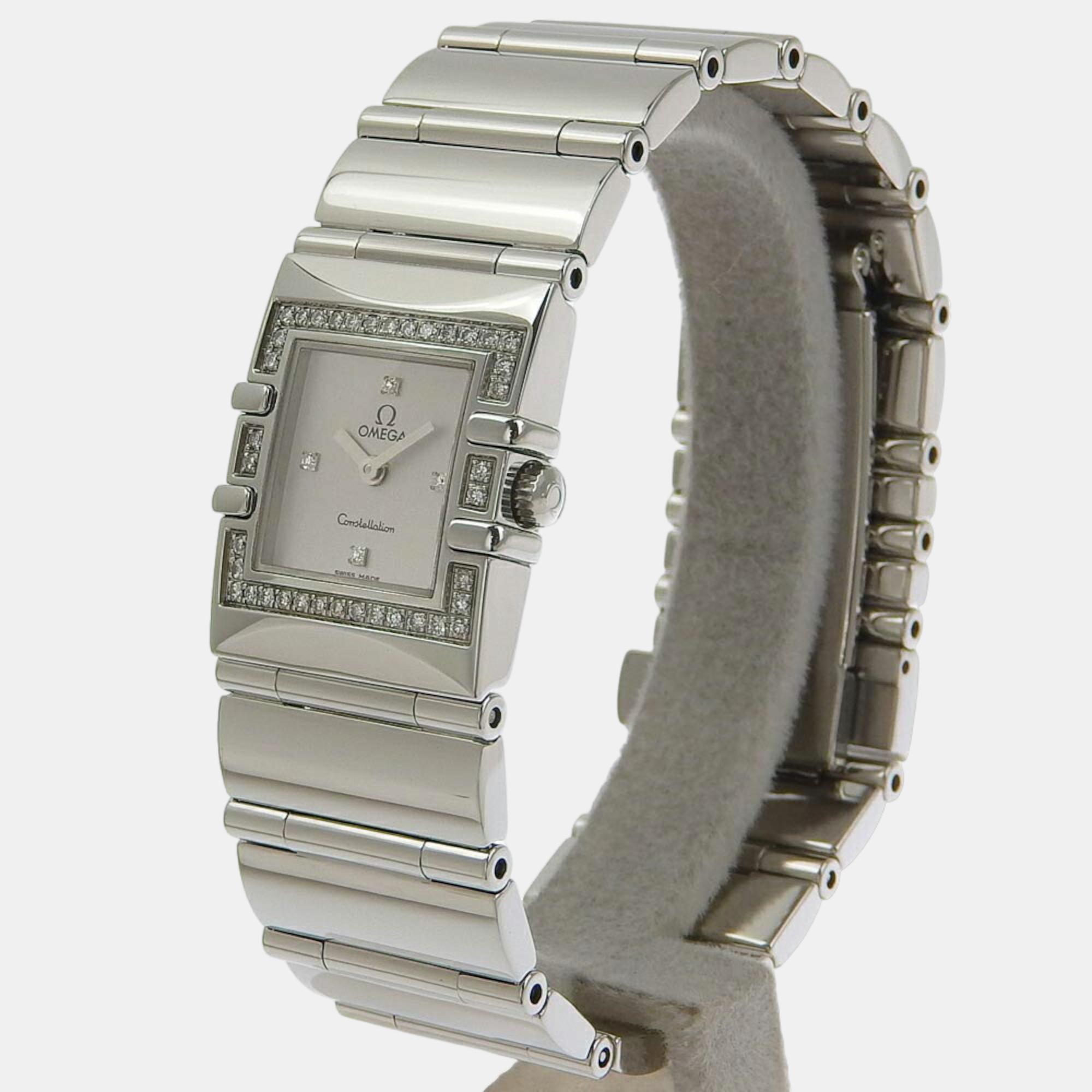 Omega Silver Diamond Stainless Steel Constellation 1528.36 Quartz Women's Wristwatch 20 Mm