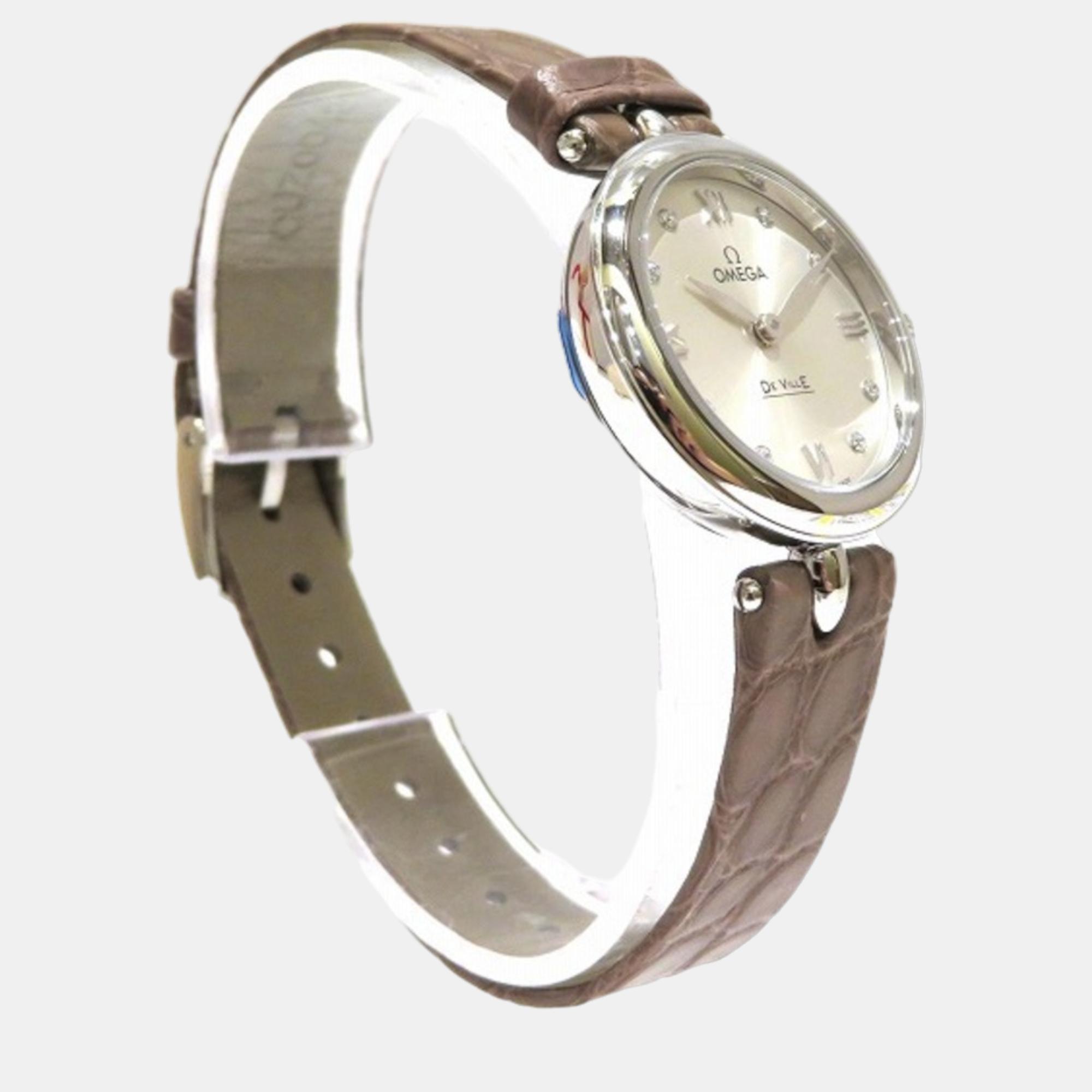 Omega White Diamond Stainless Steel De Ville Prestige 424.13.27.60.52.001 Quartz Women's Wristwatch 27 Mm