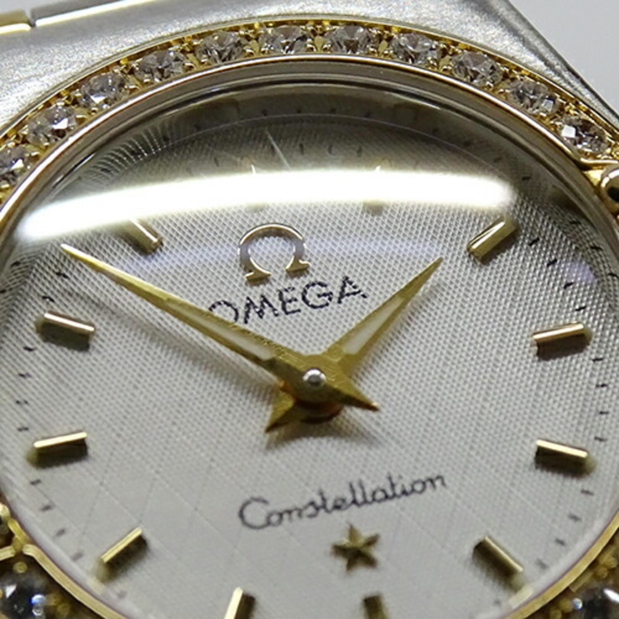 Omega White 18k Yellow Gold And Stainless Steel Constellation 1267.30 Quartz Women's Wristwatch 23 Mm