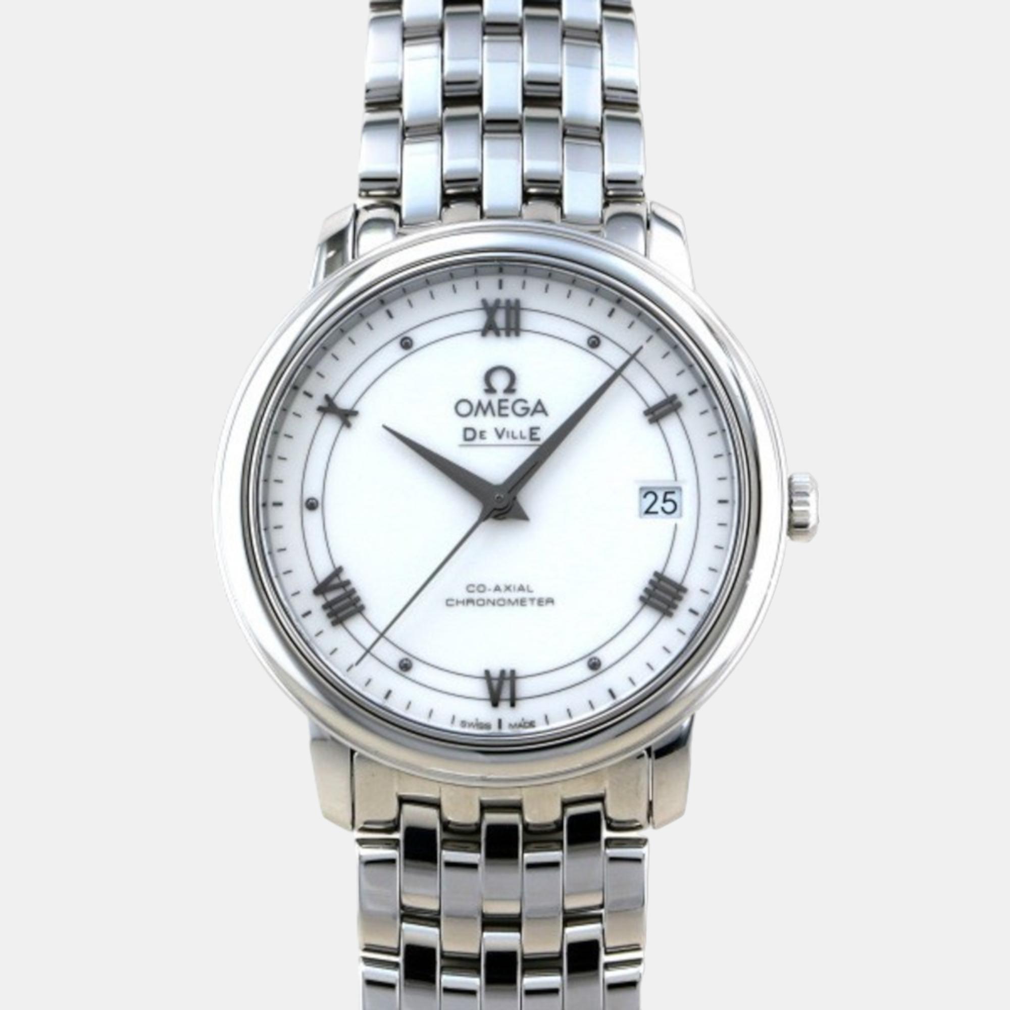 Omega Silver Stainless Steel De Ville 424.10.37.20.04.001 Automatic Women's Wristwatch 37 Mm