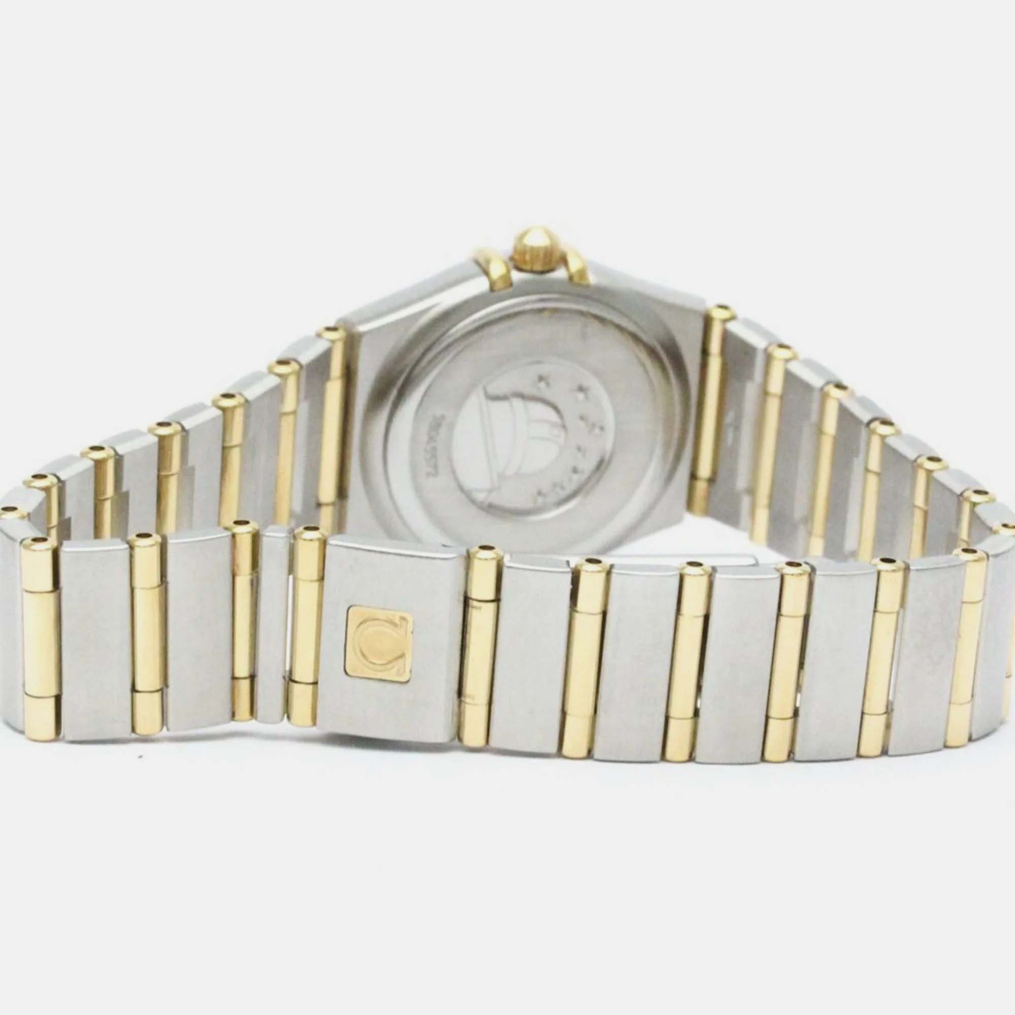 Omega White Shell Diamond 18k Yellow Gold And Stainless Steel Constellation Quartz Women's Wristwatch 22 Mm