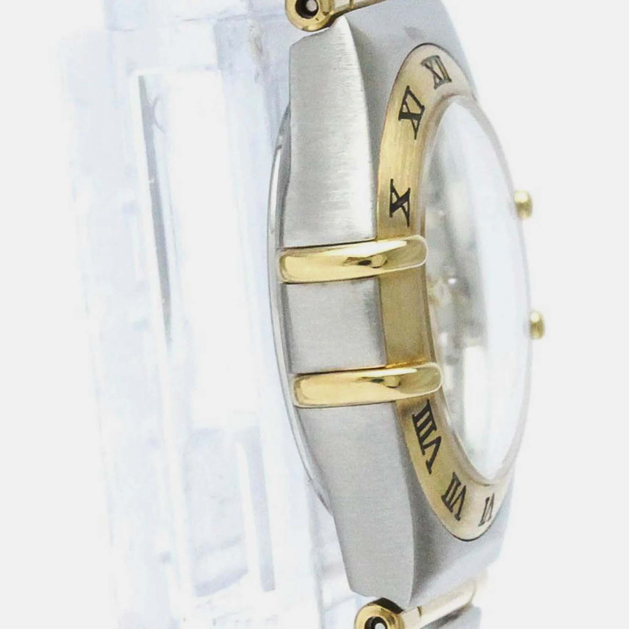 Omega White Shell Diamond 18k Yellow Gold And Stainless Steel Constellation Quartz Women's Wristwatch 22 Mm