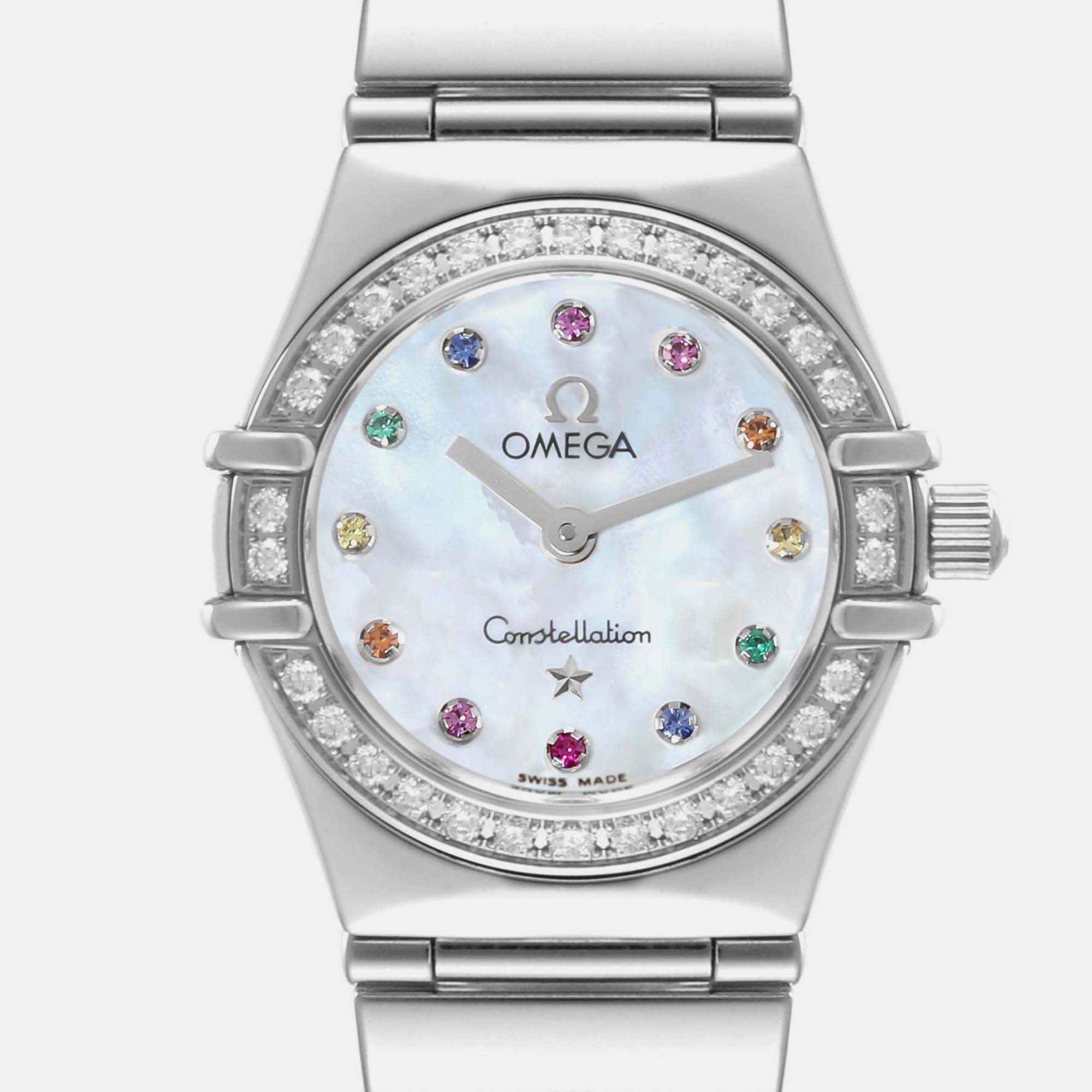 Omega Mother Of Pearl Diamond Stainless Steel Constellation 1465.79.00 Quartz Women's Wristwatch 22.5 Mm