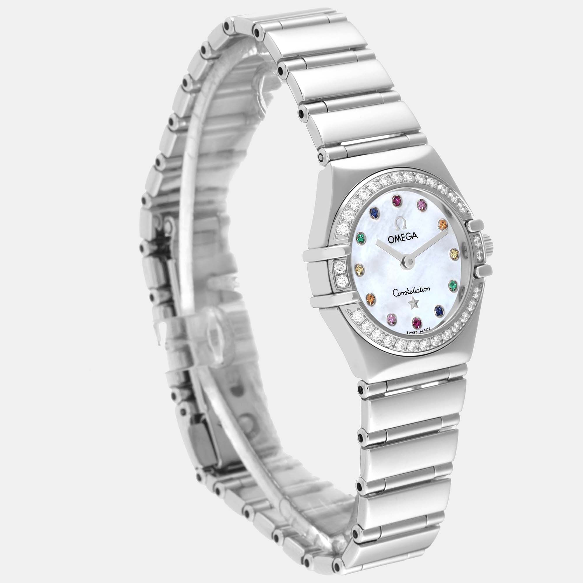 Omega Mother Of Pearl Diamond Stainless Steel Constellation 1460.79.00 Quartz Women's Wristwatch 22.5 Mm