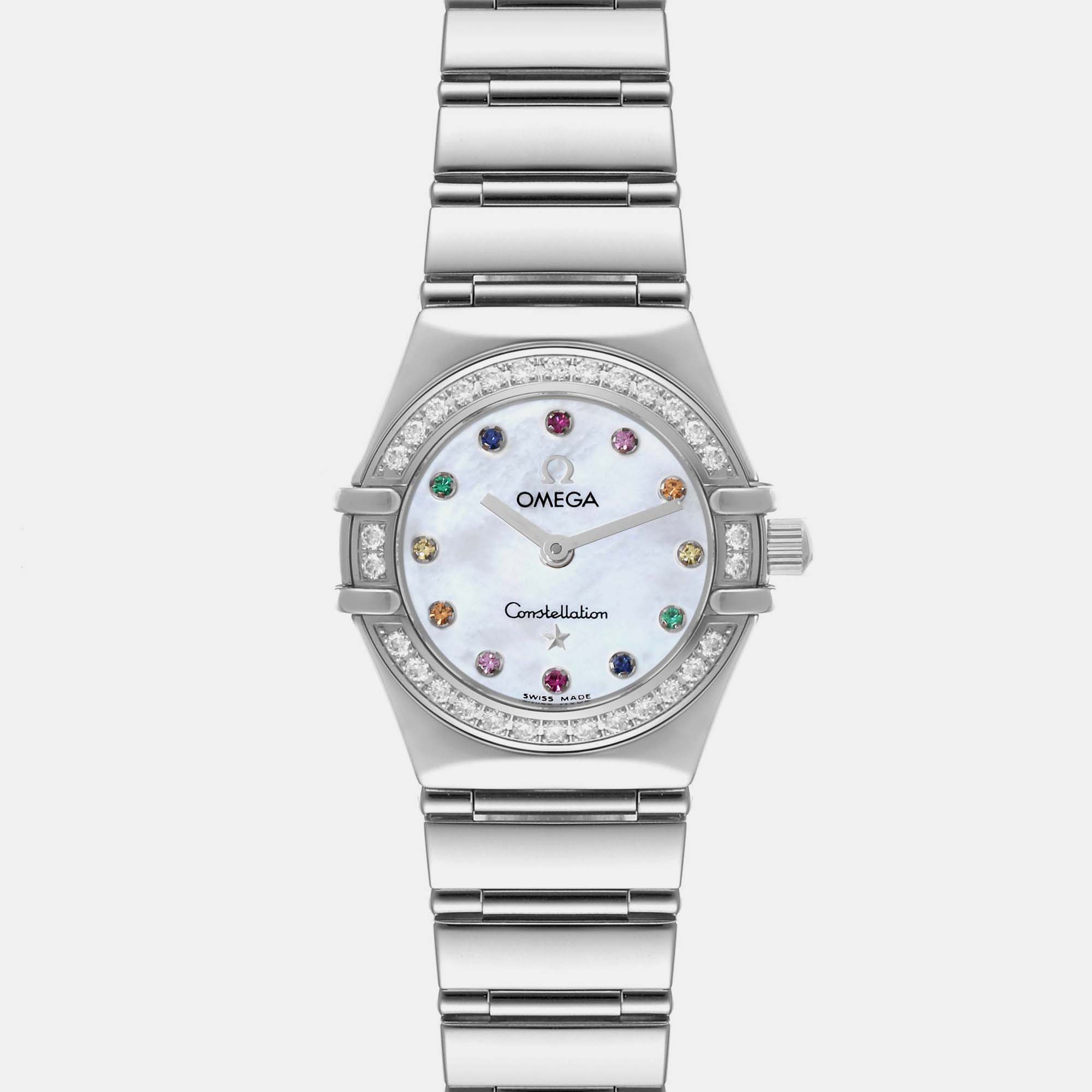 Omega Mother Of Pearl Diamond Stainless Steel Constellation 1460.79.00 Quartz Women's Wristwatch 22.5 Mm