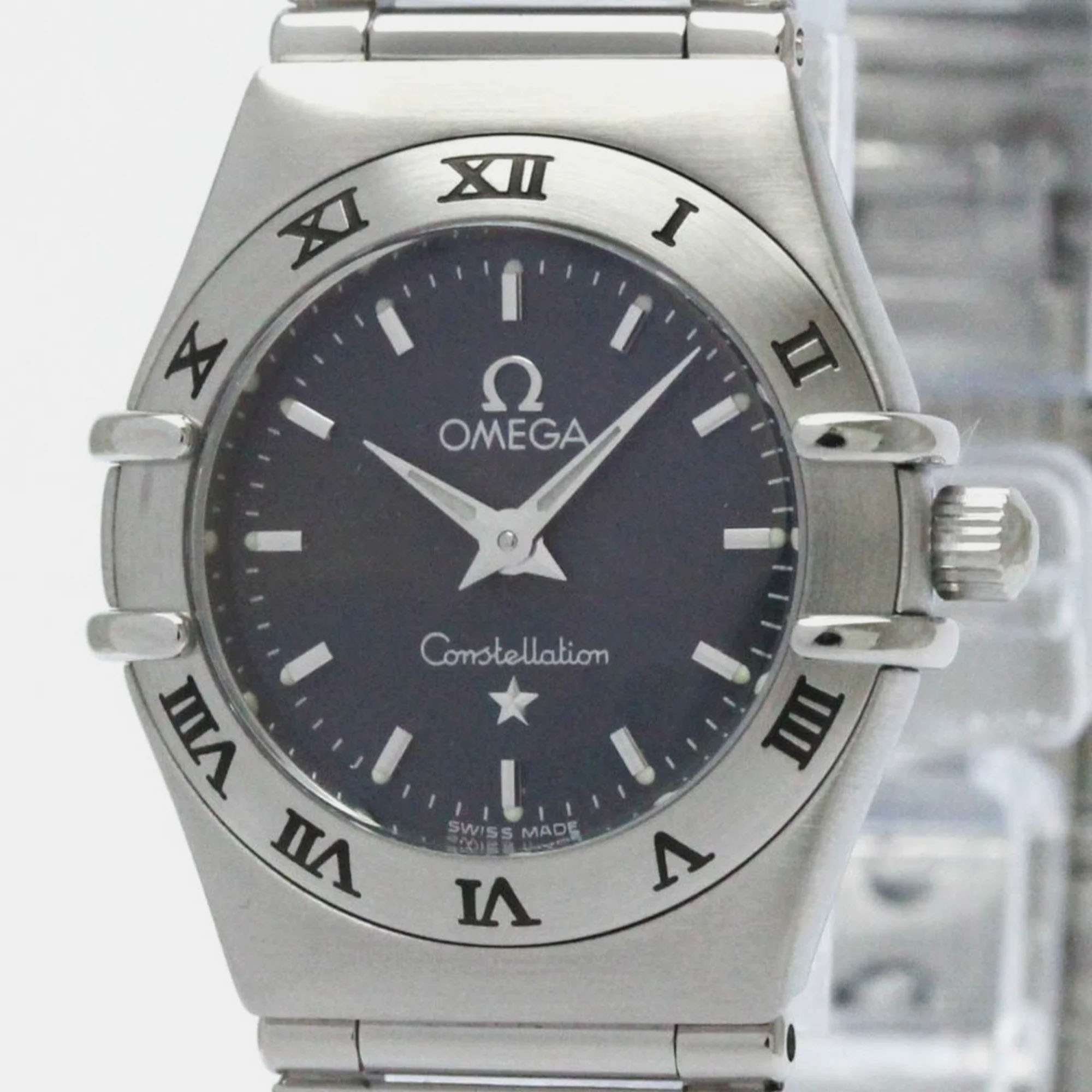 Omega black stainless steel constellation 1562.40 quartz women's wristwatch 22 mm