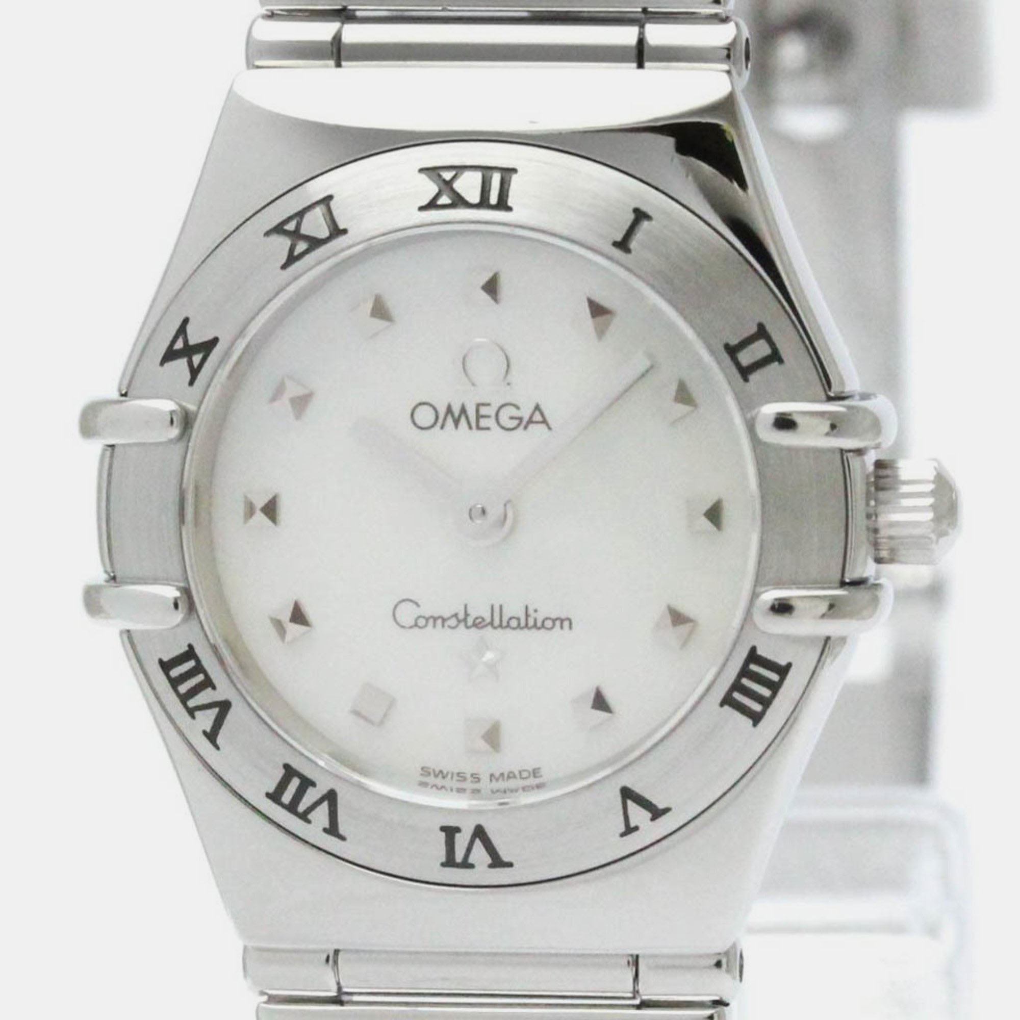 Omega White Shell Stainless Steel Constellation 1561.71 Quartz Women's Wristwatch 22 Mm