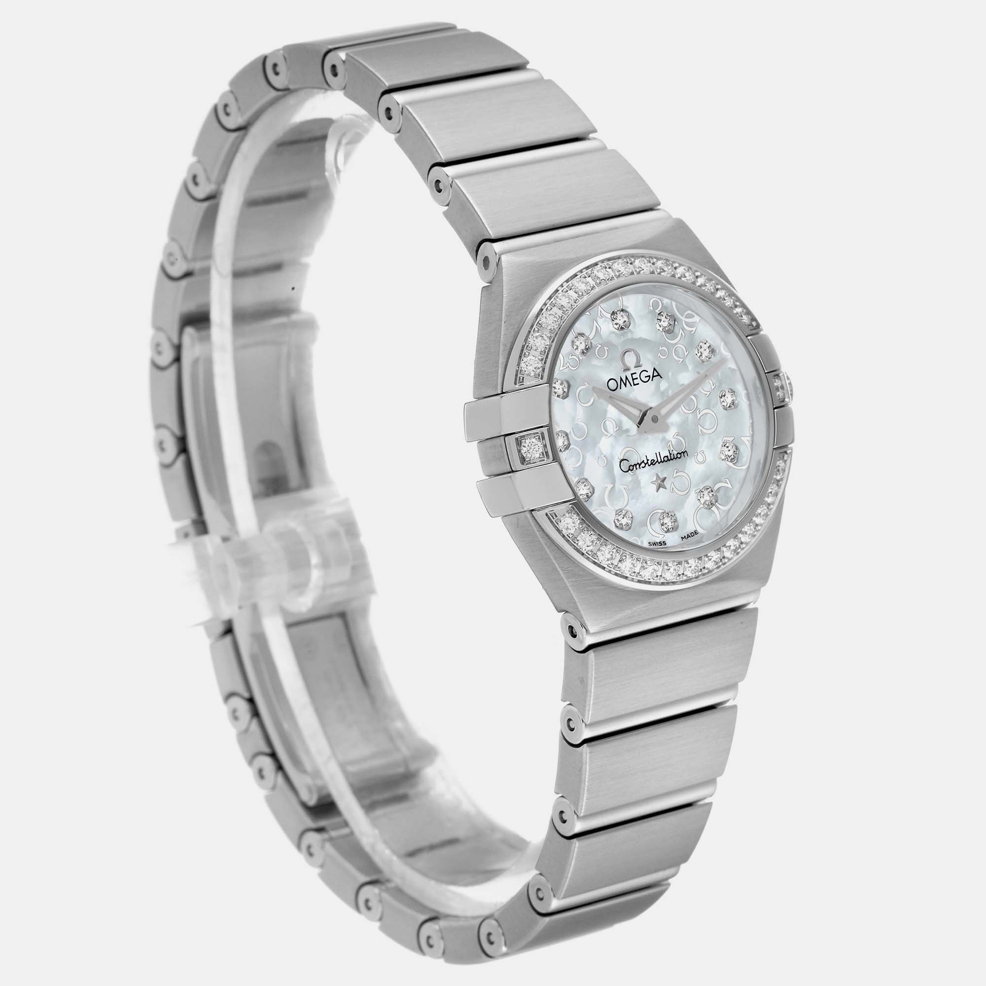 Omega Mother Of Pearl Diamond Stainless Steel Constellation 123.15.24.60.52.001 Quartz Women's Wristwatch 24 Mm