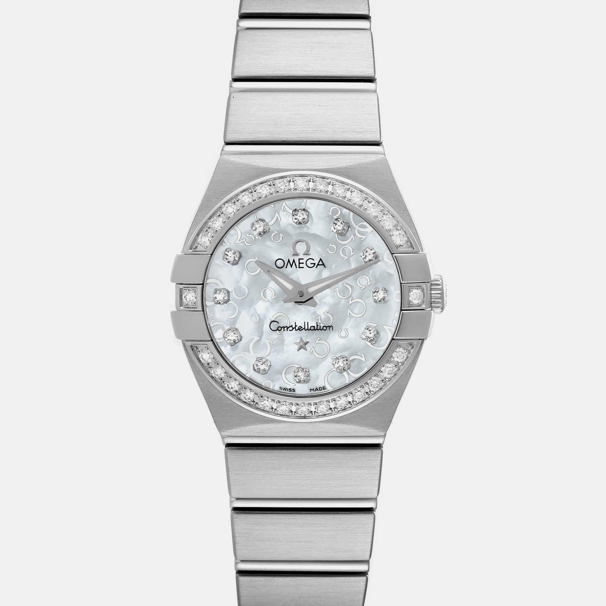 Omega Mother Of Pearl Diamond Stainless Steel Constellation 123.15.24.60.52.001 Quartz Women's Wristwatch 24 Mm