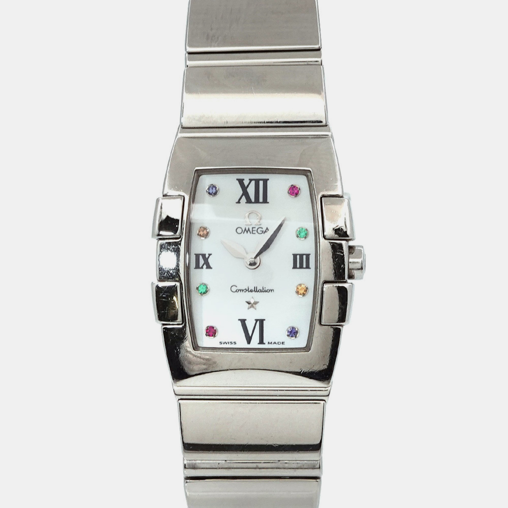 Omega White Shell Stainless Steel Constellation 1584.79 Quartz Women's Wristwatch 20 Mm