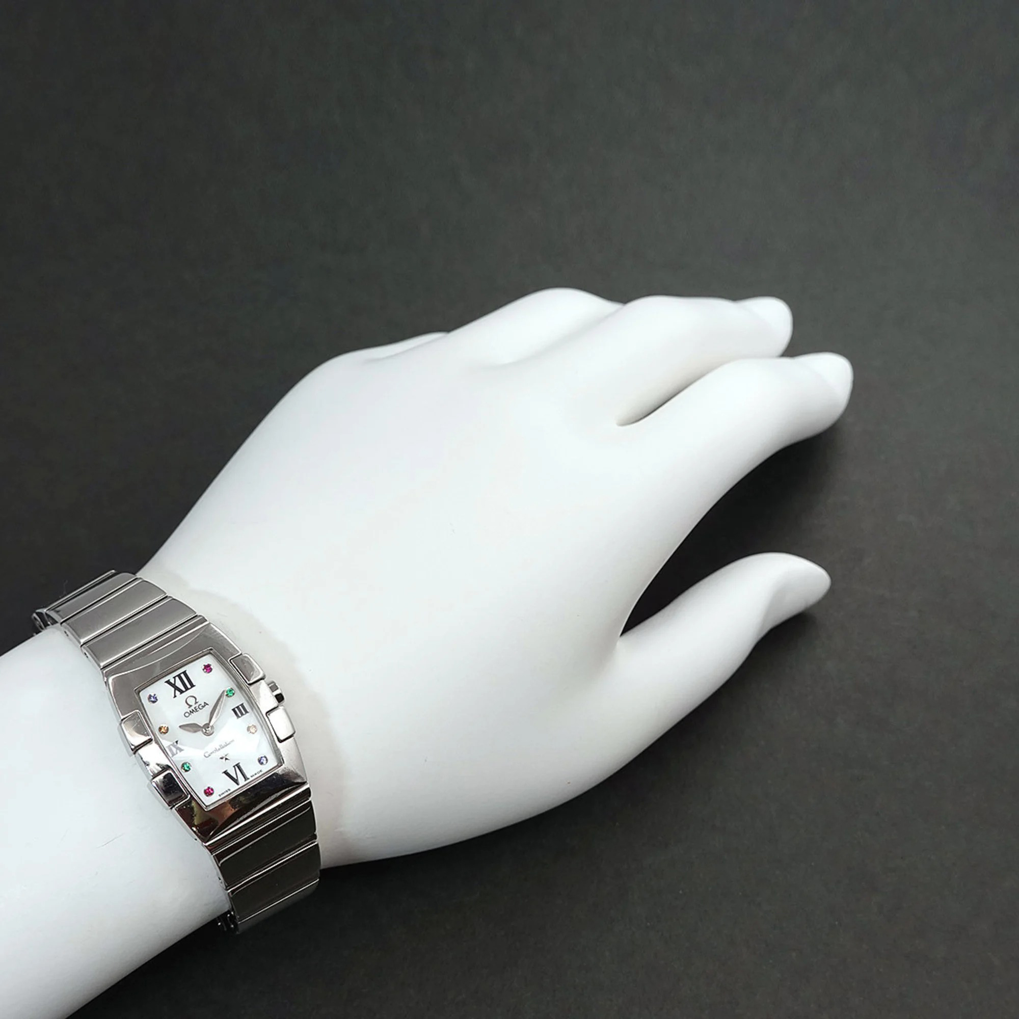 Omega White Shell Stainless Steel Constellation 1584.79 Quartz Women's Wristwatch 20 Mm