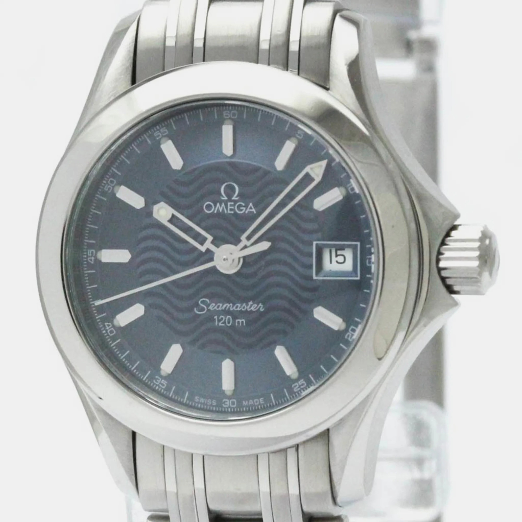 Omega Blue Stainless Steel Seamaster 2581.81 Quartz Women's Wristwatch 26 Mm