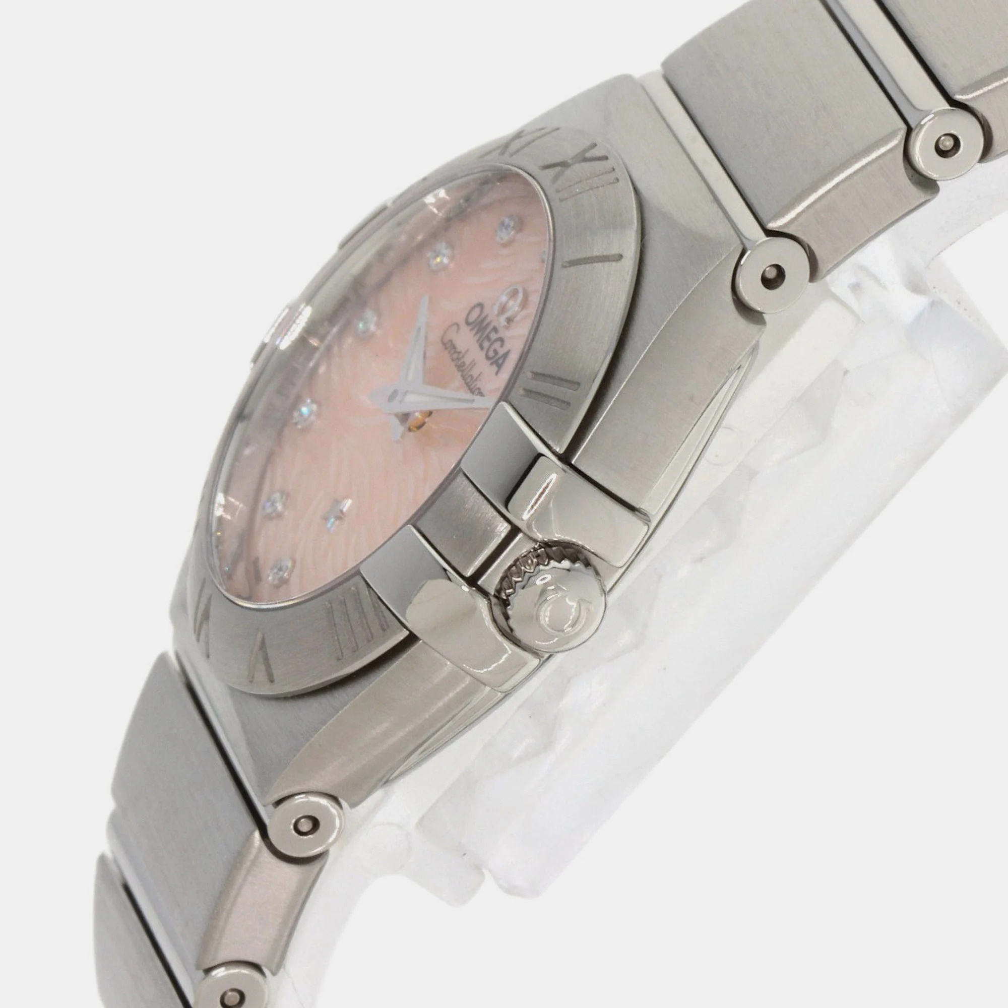 Omega Pink Shell Diamond Stainless Steel Constellation 123.10.24.60.57.002 Quartz Women's Wristwatch 25 Mm