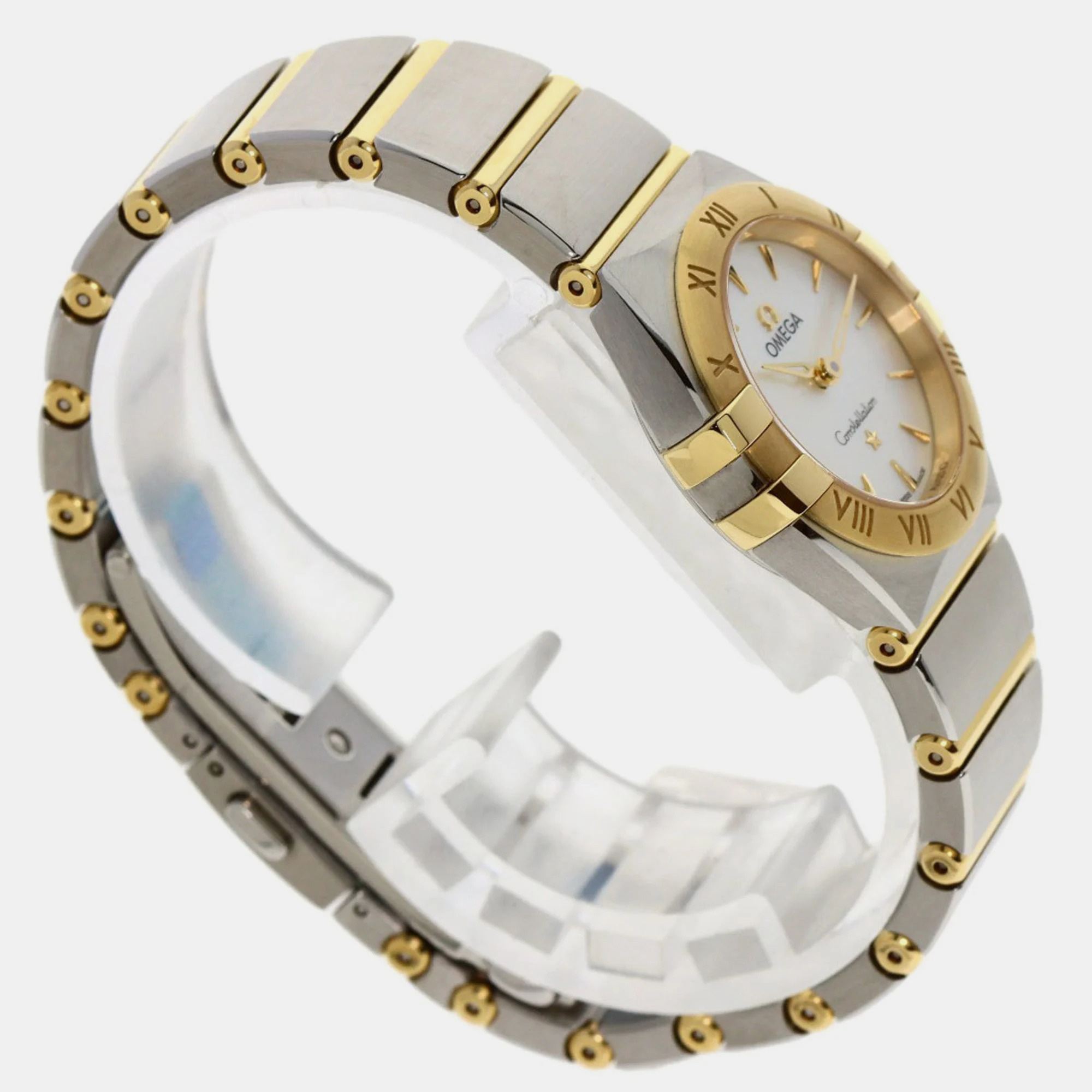 Omega White Shell 18k Yellow Gold And Stainless Steel Constellation 131.20.25.60.05.002 Quartz Women's Wristwatch 25 Mm