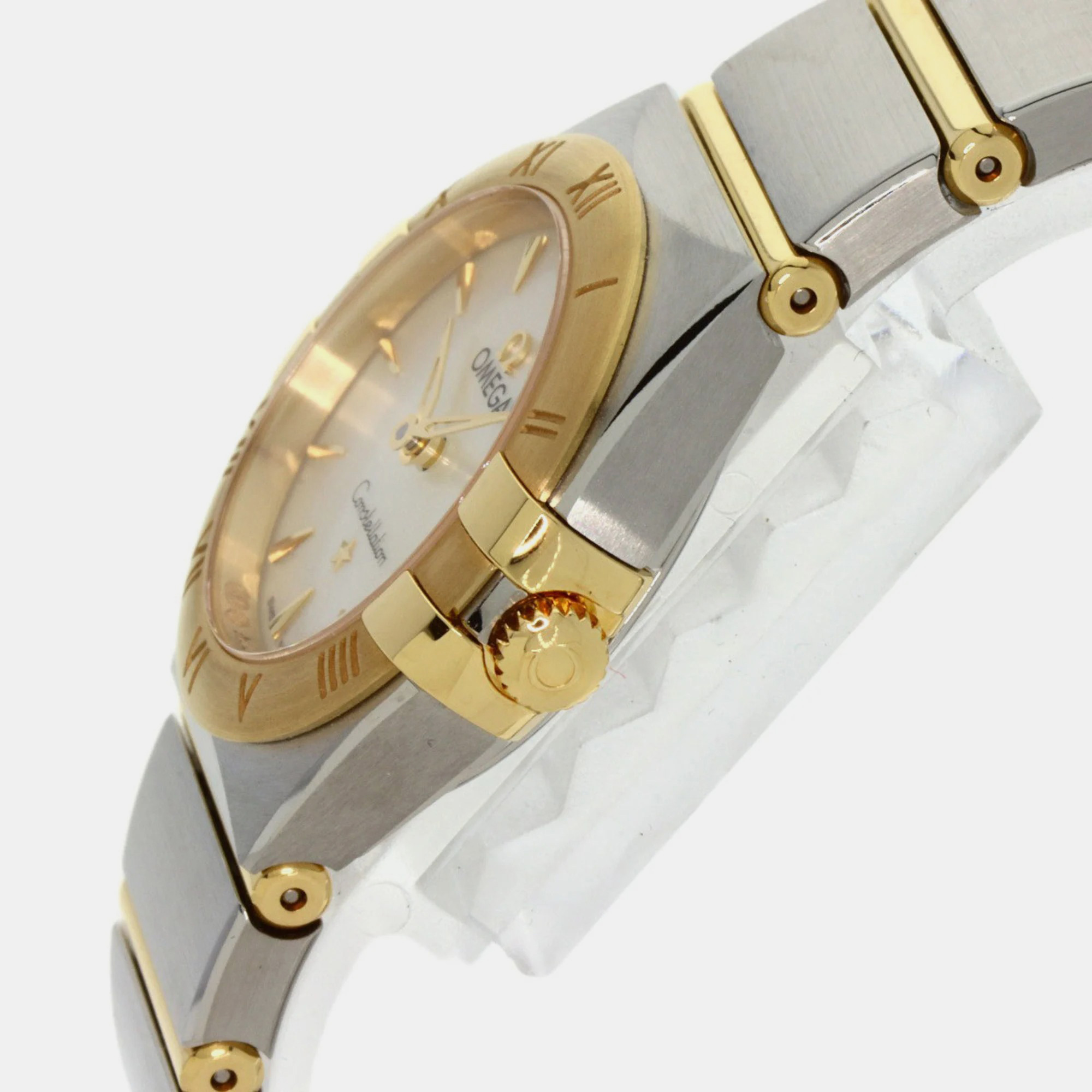 Omega White Shell 18k Yellow Gold And Stainless Steel Constellation 131.20.25.60.05.002 Quartz Women's Wristwatch 25 Mm