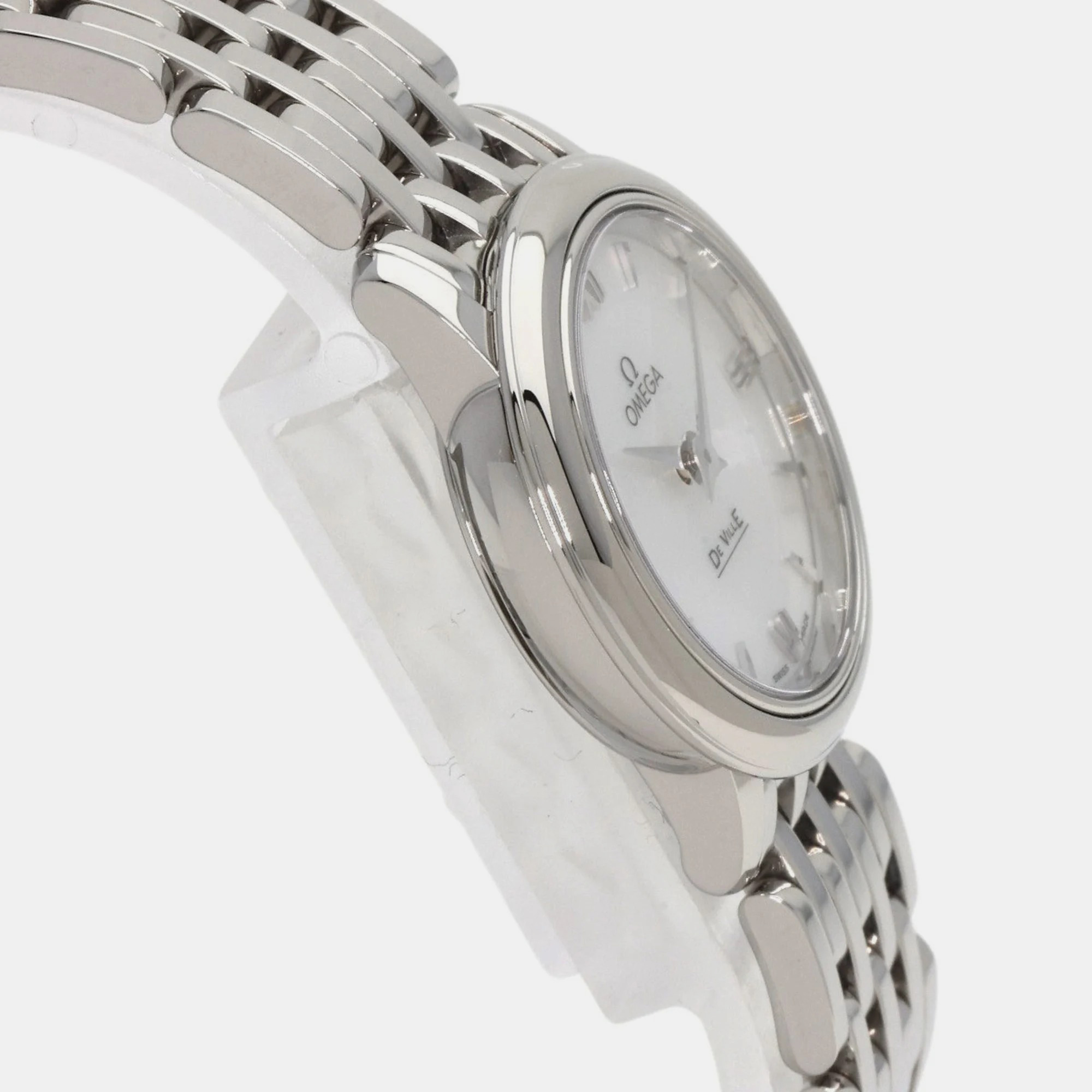 Omega White  Shell Stainless Steel De Ville Prestige 424.10.24.60.05.001 Quartz Women's Wristwatch 24 Mm
