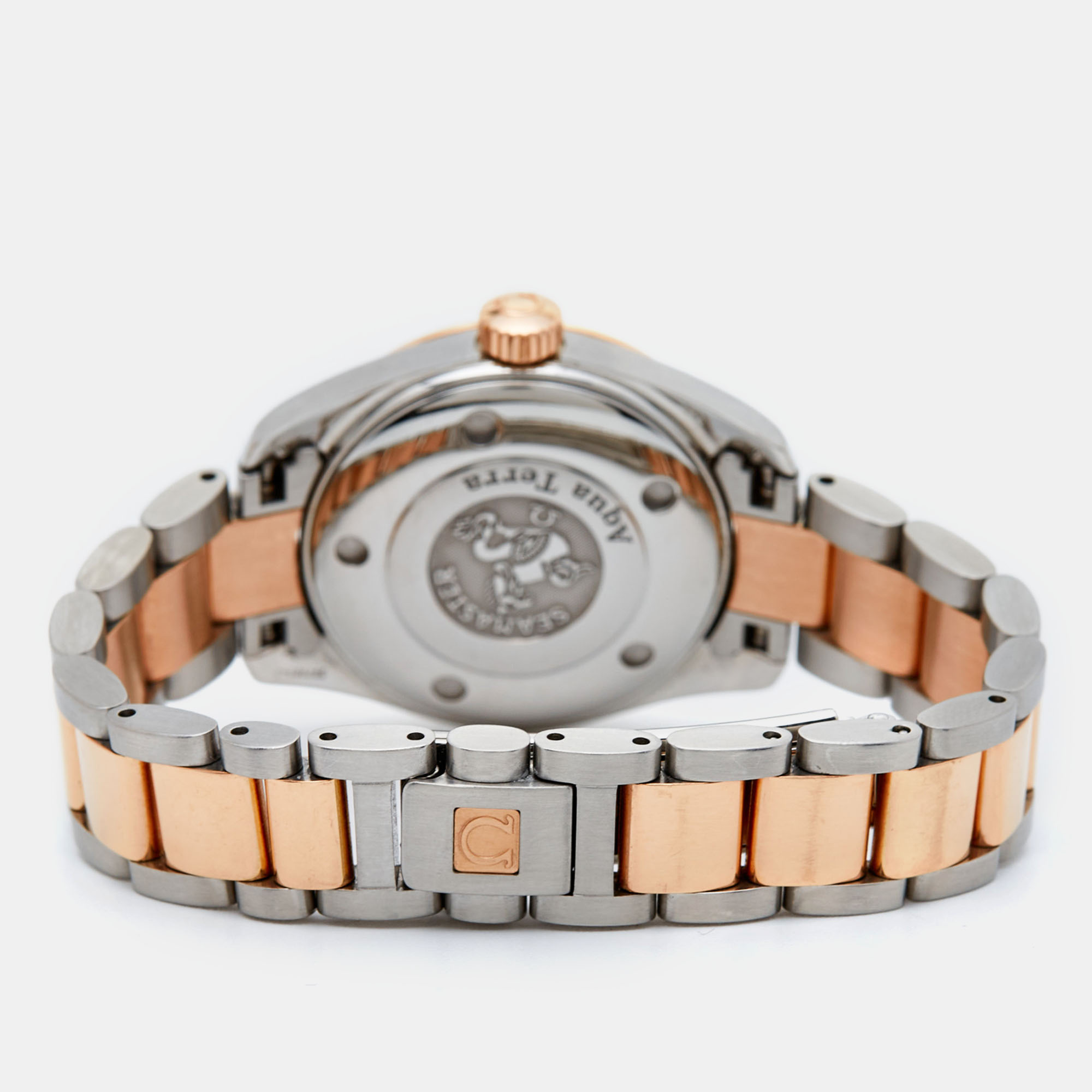 Omega Mother Of Pearl Diamond 18K Rose Gold Stainless Steel Seamaster Aqua Terra 2365.75.00 Women's Wristwatch 29.20 Mm
