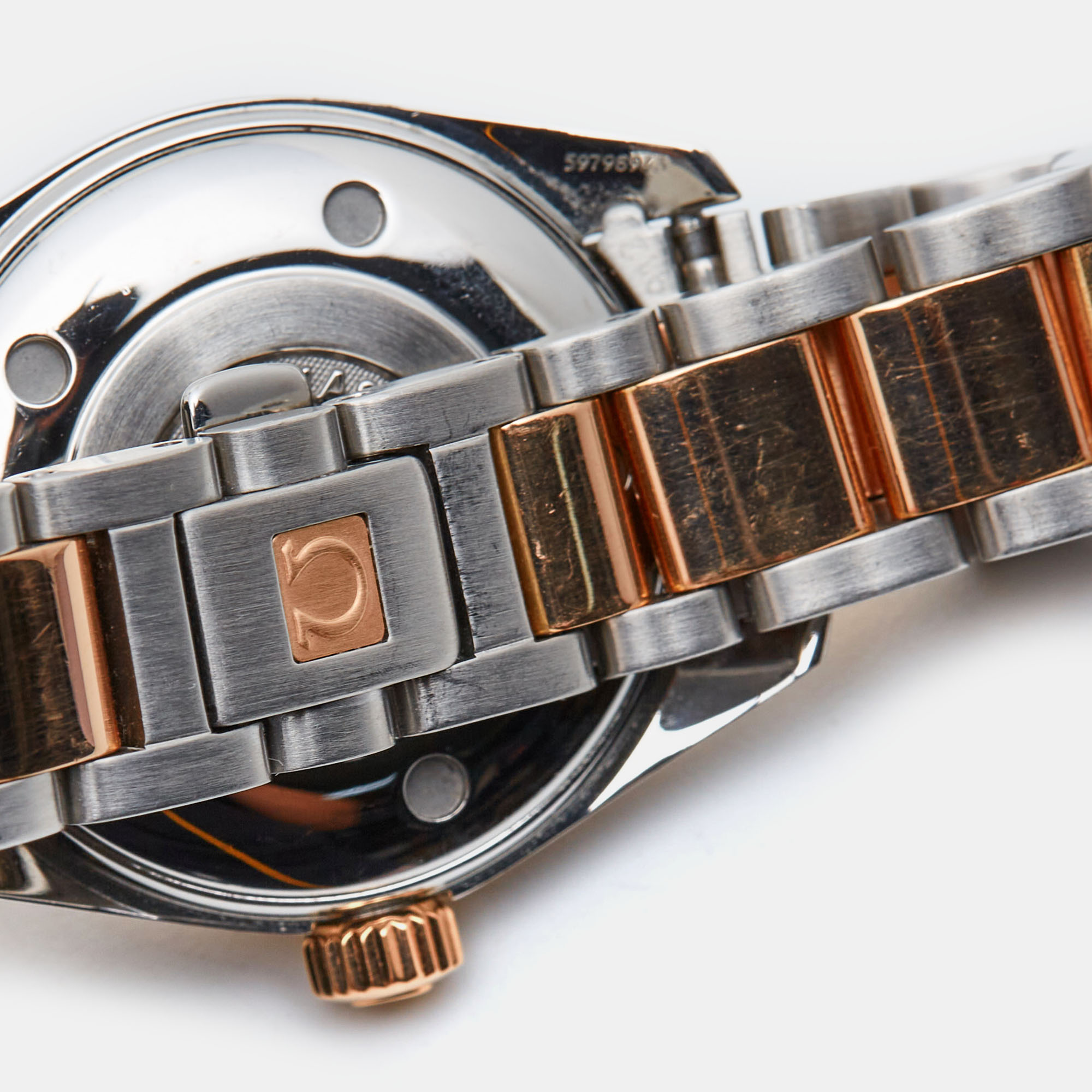 Omega Mother Of Pearl Diamond 18K Rose Gold Stainless Steel Seamaster Aqua Terra 2365.75.00 Women's Wristwatch 29.20 Mm