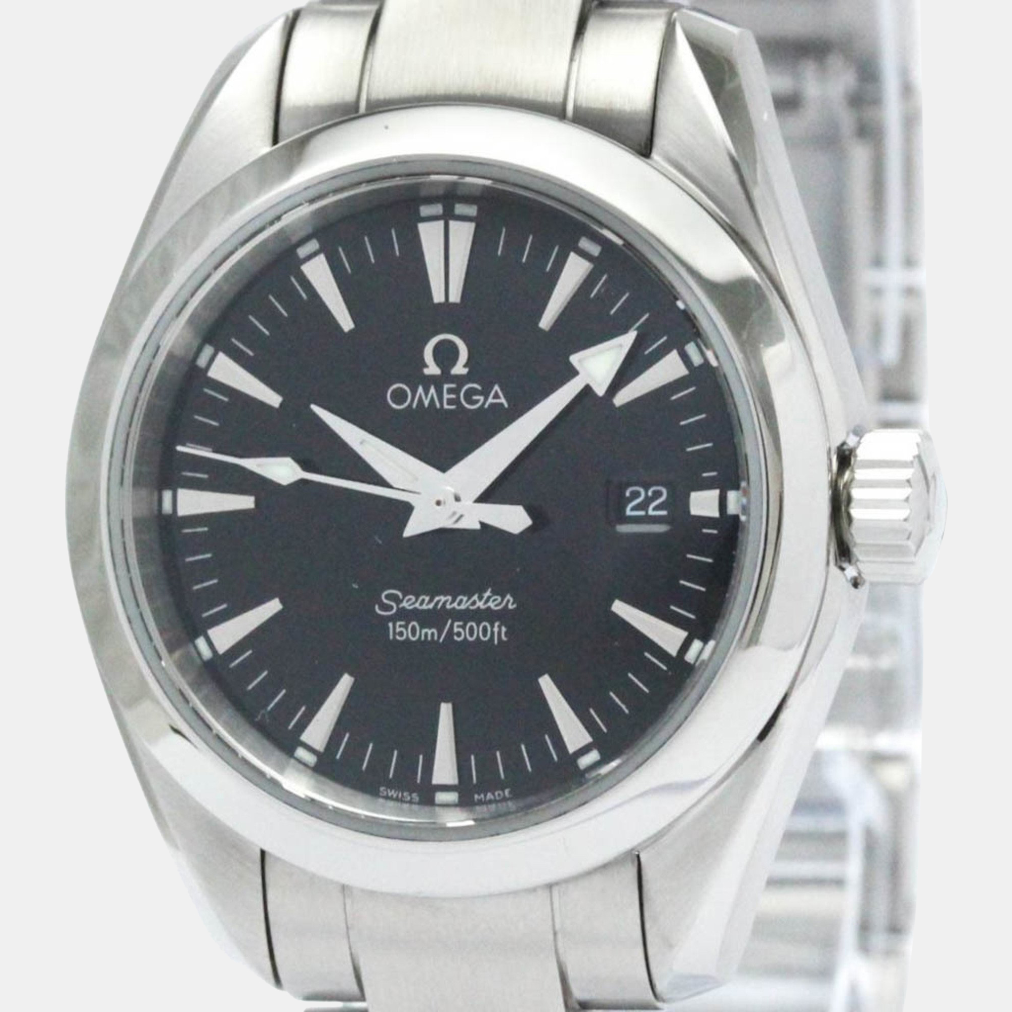 Omega Black Stainless Steel Seamaster Aqua Terra 2577.50 Quartz Women's Wristwatch 29 Mm