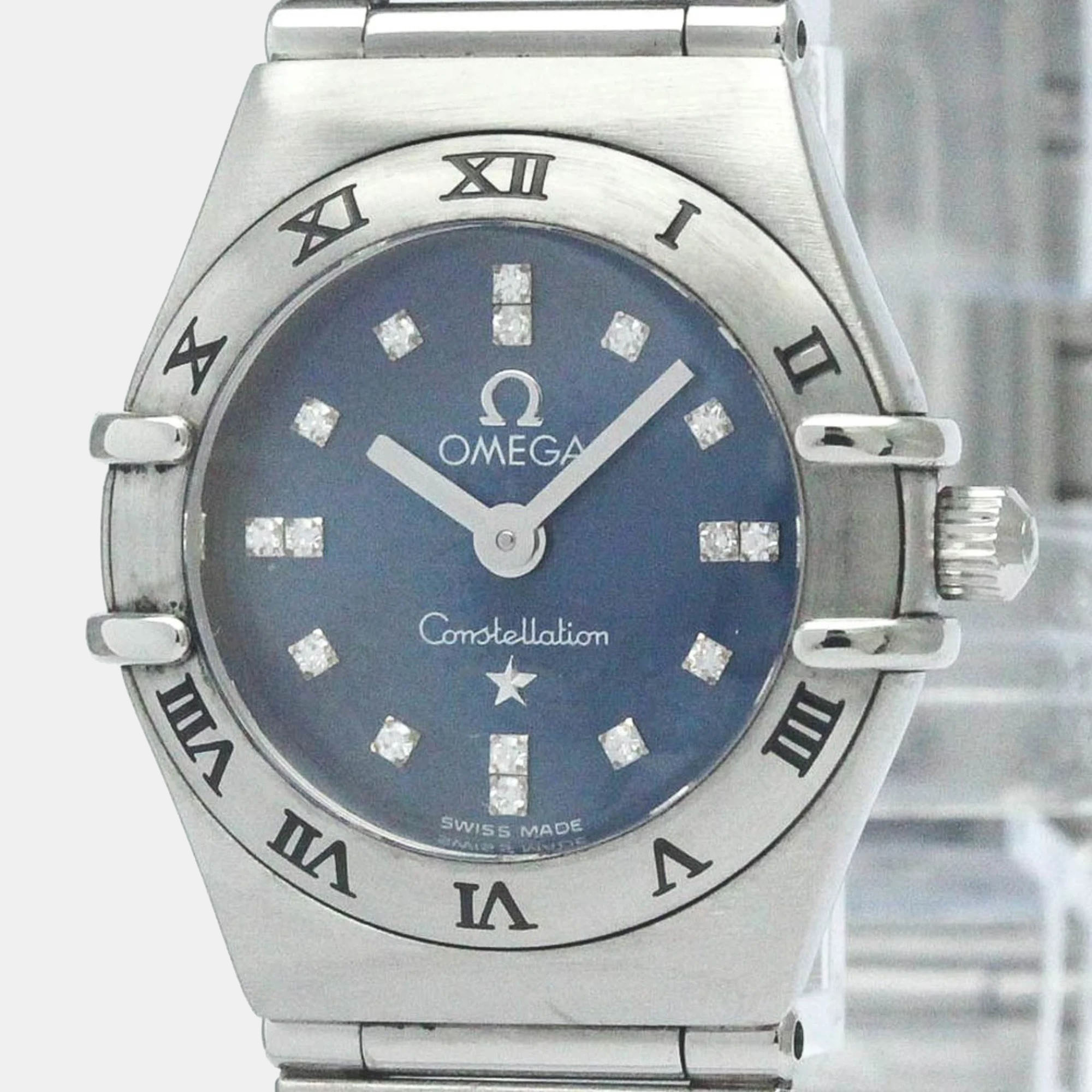 Omega blue stainless steel constellation 1563.86 quartz women's wristwatch 22 mm