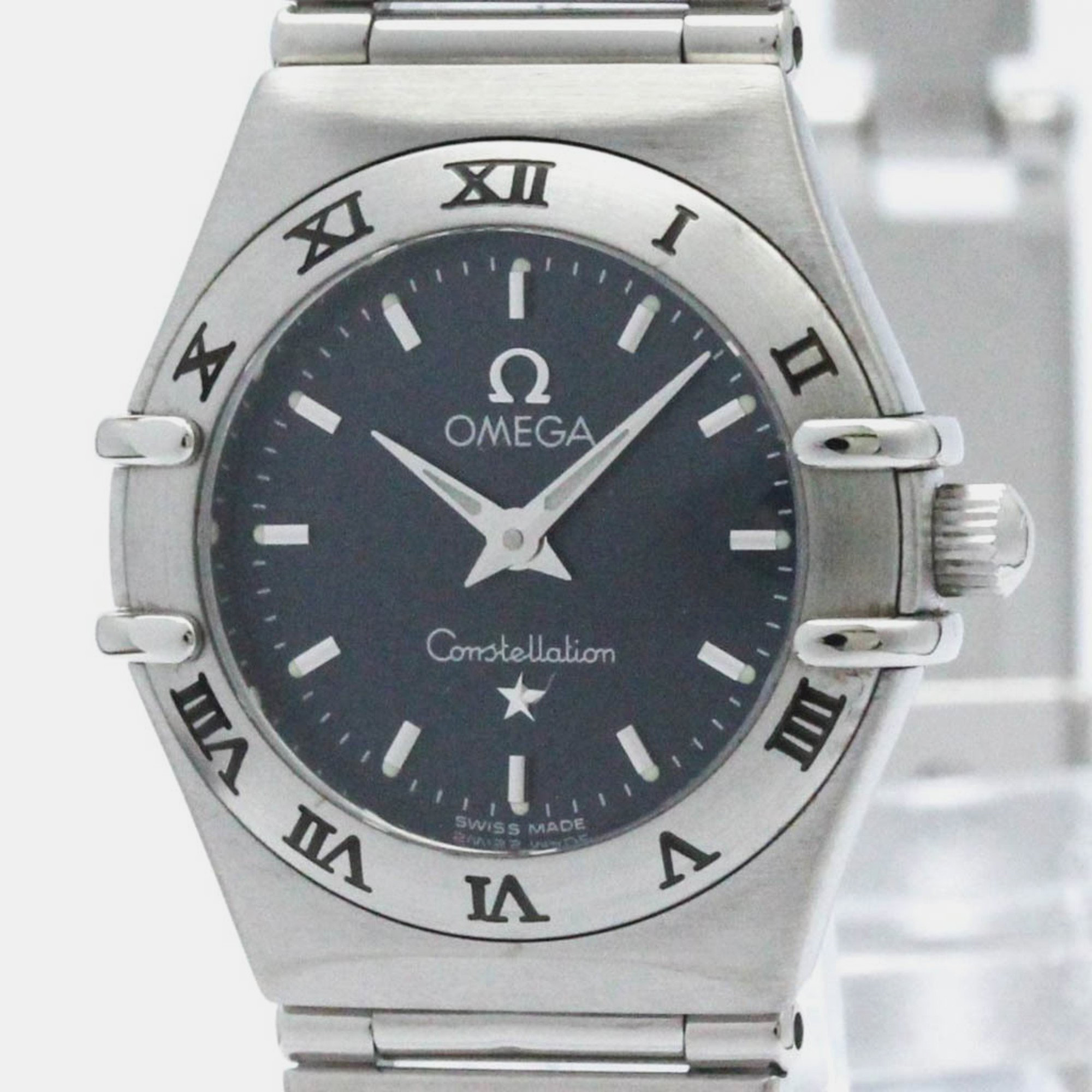 Omega grey stainless steel constellation quartz women's wristwatch 22 mm