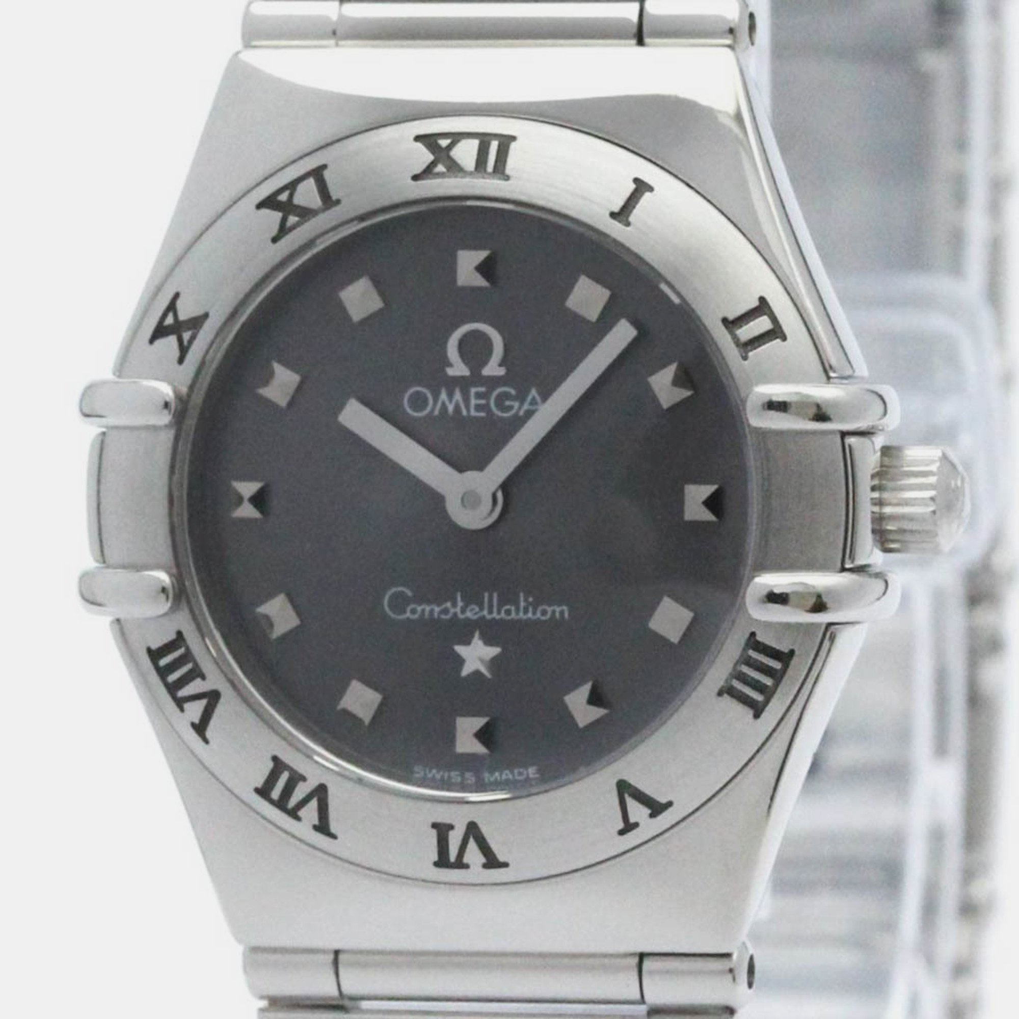 Omega grey stainless steel constellation quartz women's wristwatch 22 mm
