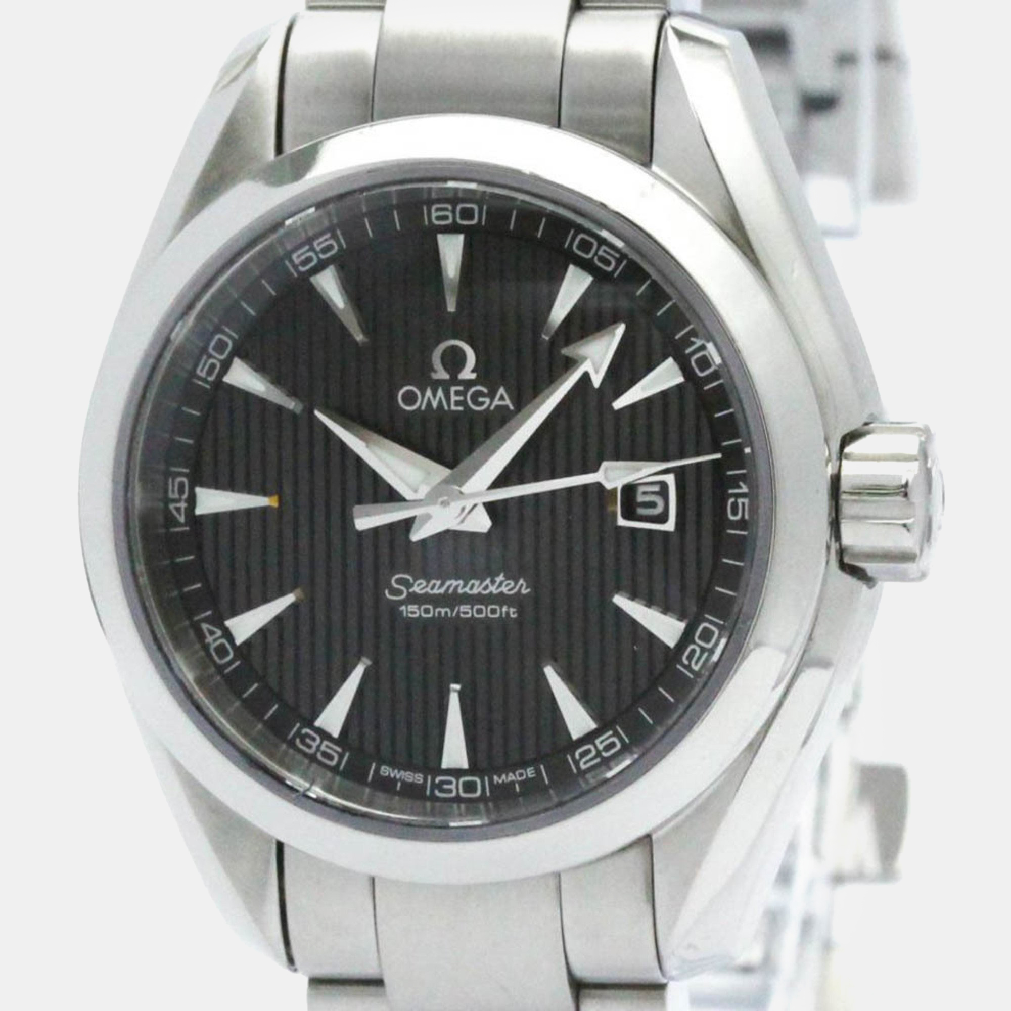 Omega black stainless steel seamaster aqua terra quartz women's wristwatch 30 mm