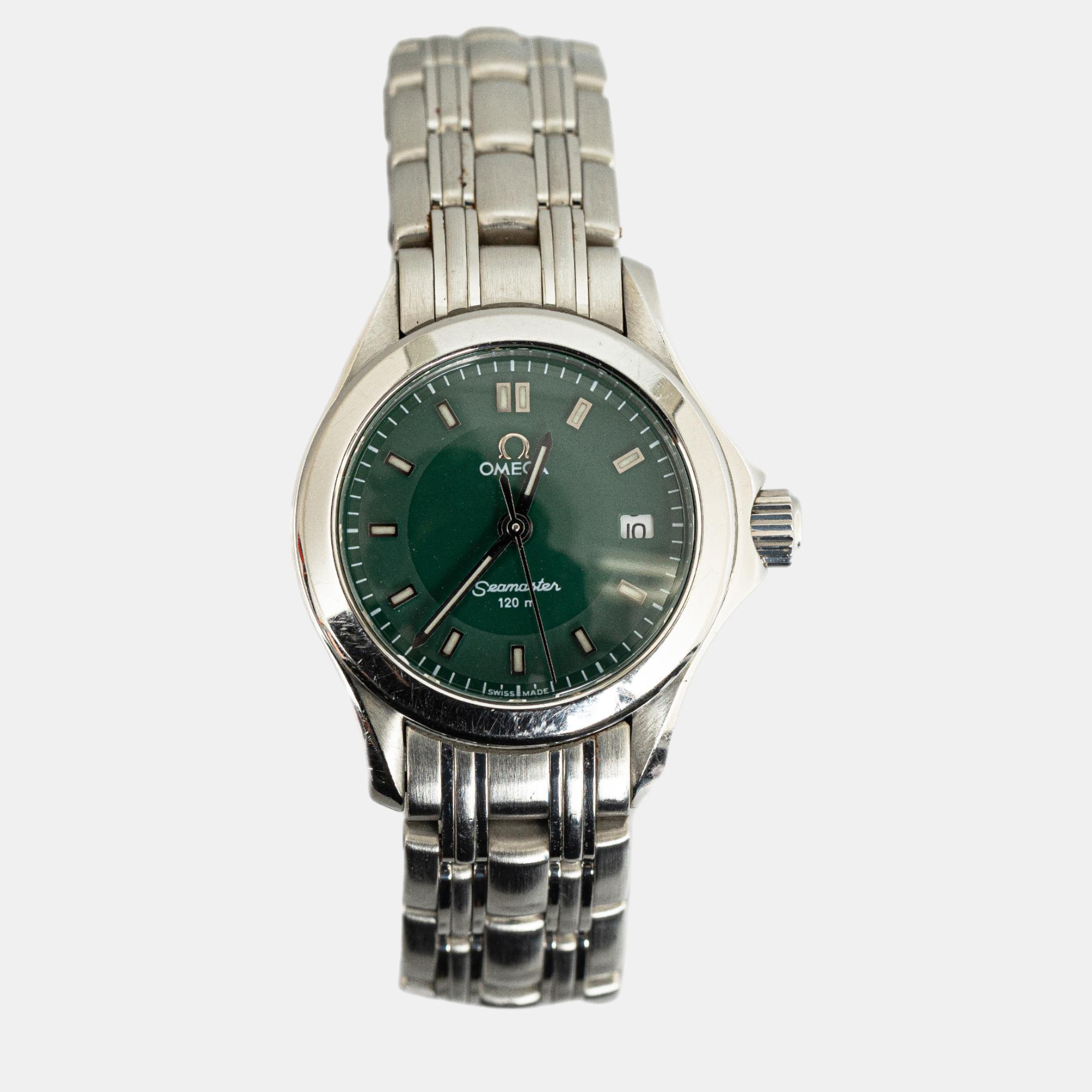 Omega green quartz stainless steel seamaster 120m watch