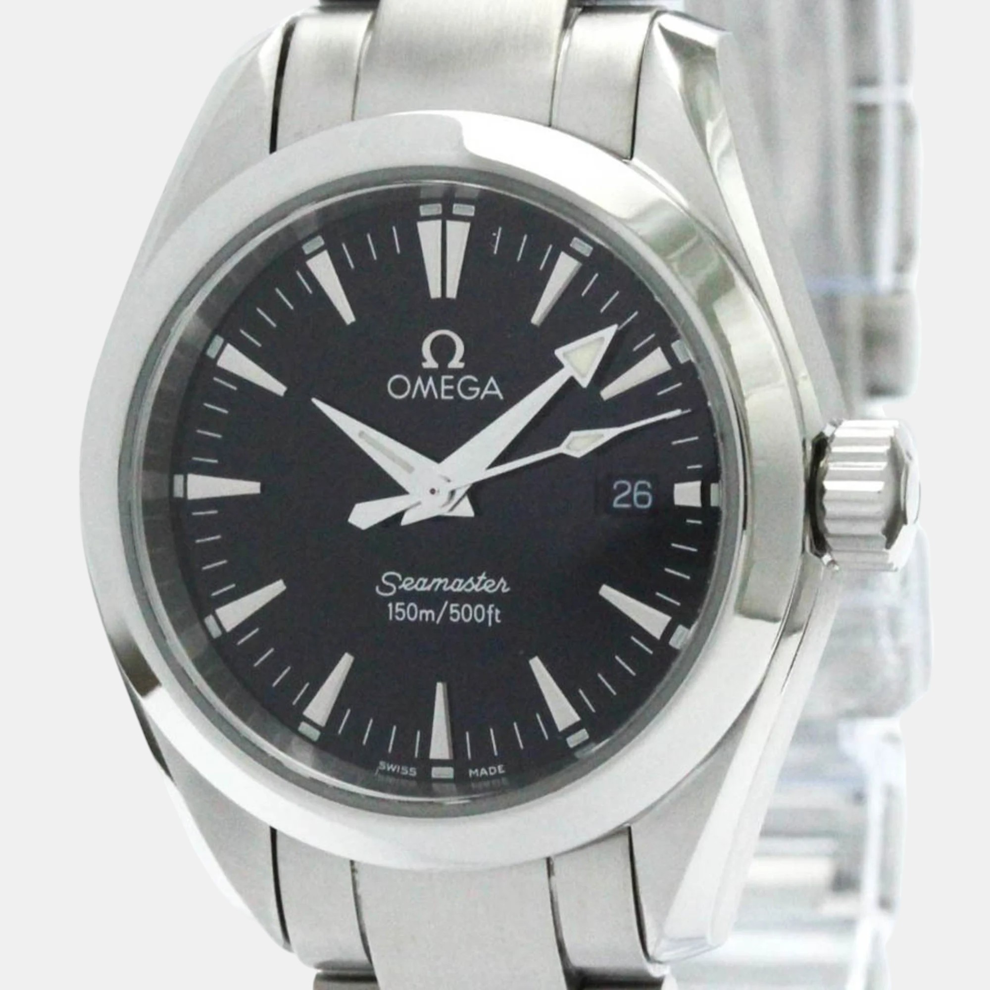 Omega black stainless steel seamaster aqua terra 2577.50 quartz women's wristwatch 29 mm
