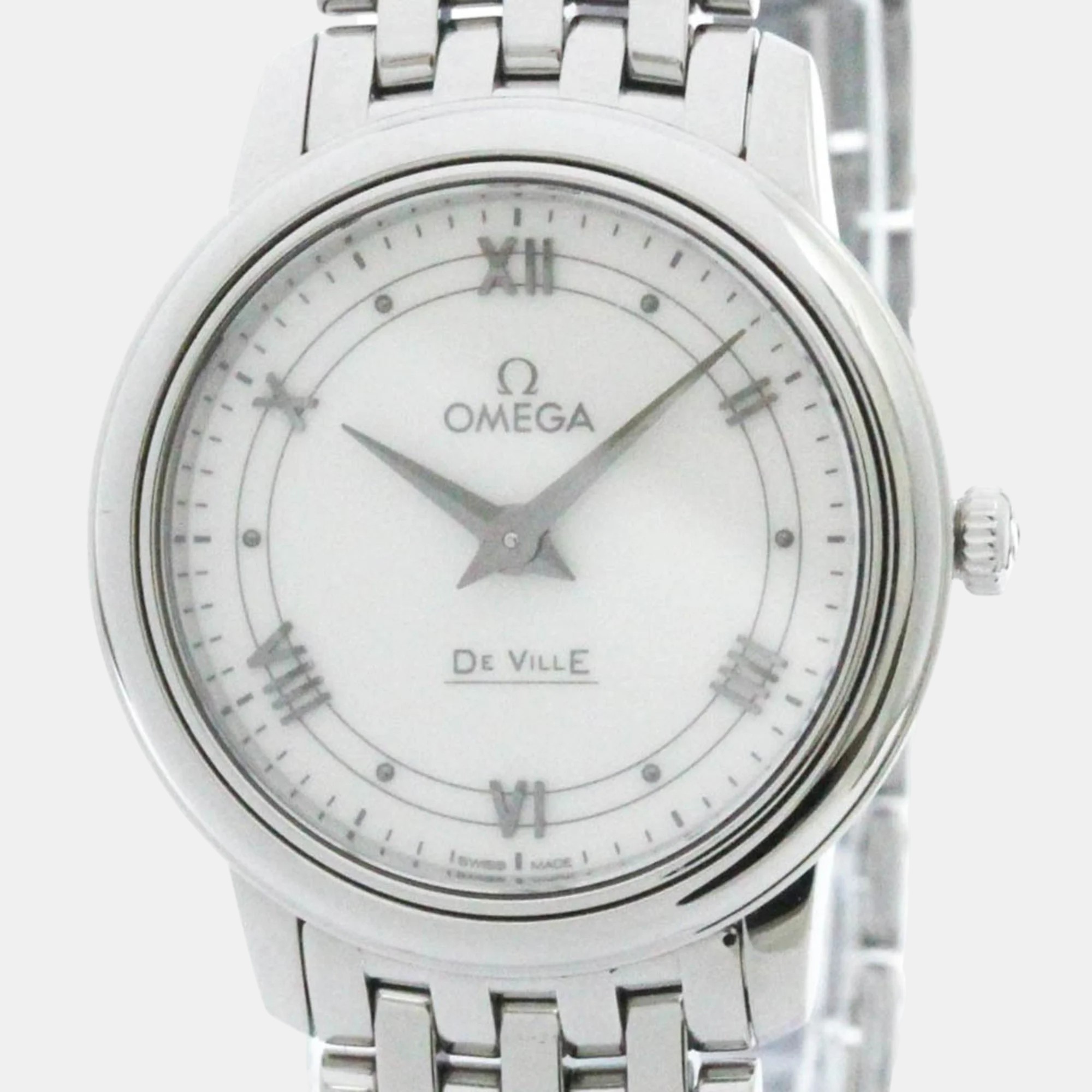 Omega white stainless steel de ville prestige 424.10.27.60.04.001 quartz women's wristwatch 27 mm