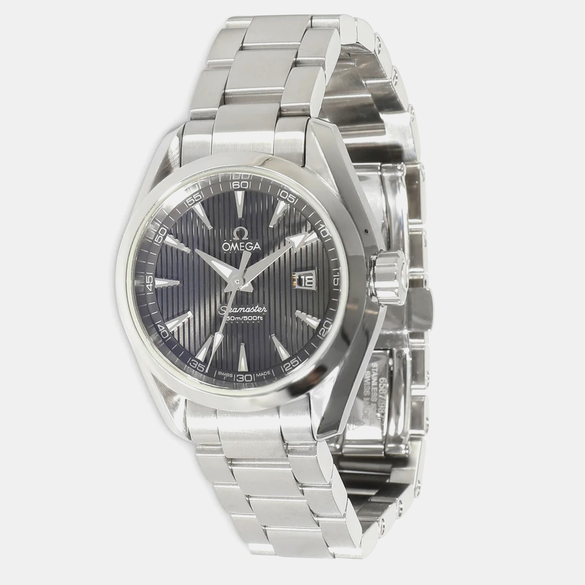 Omega grey stainless steel seamaster aqua terra quartz women's wristwatch 30 mm
