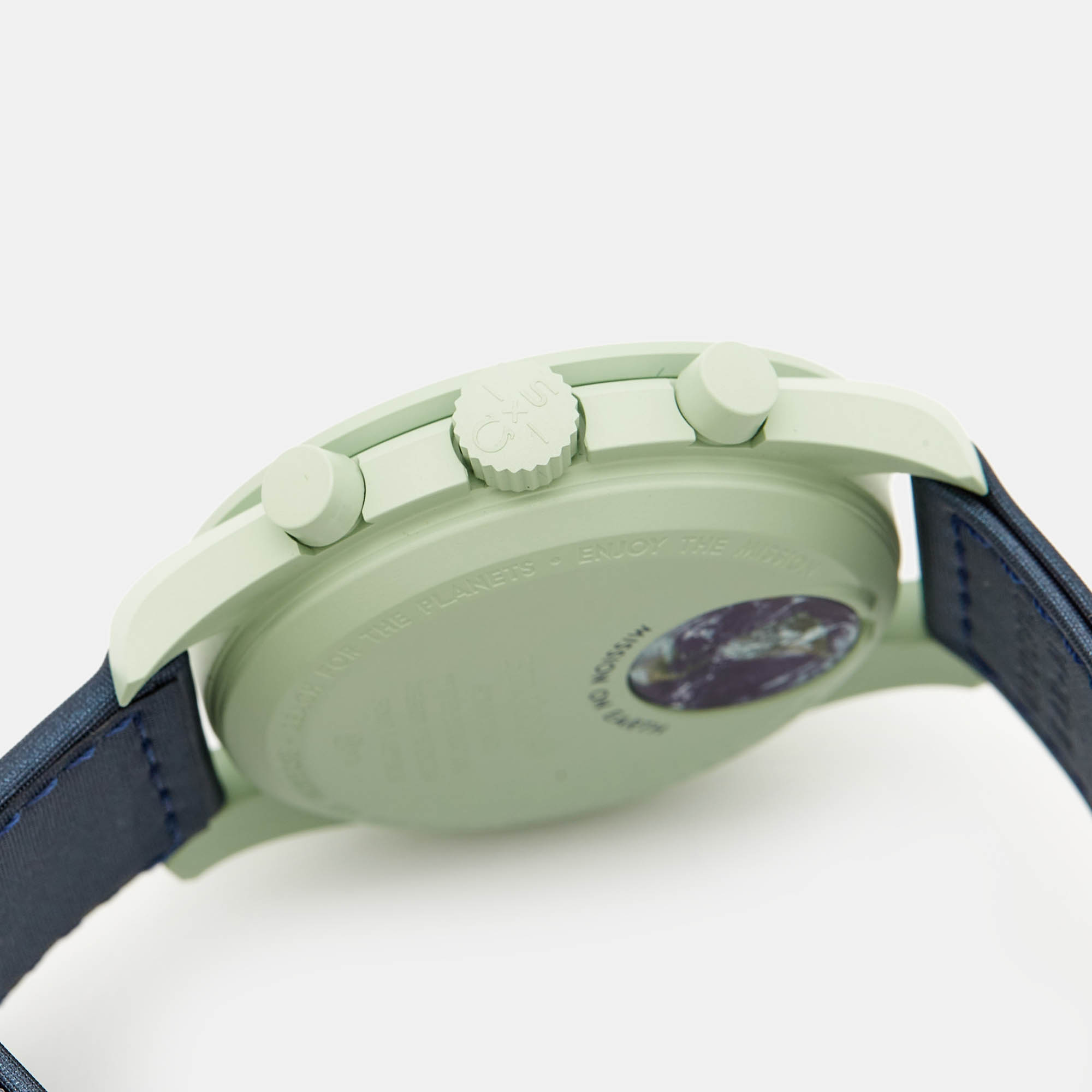 Omega X Swatch Navy Blue/Green Bioceramic Velcro MoonSwatch Mission To Earth S033G100 Unisex Wristwatch 42 Mm